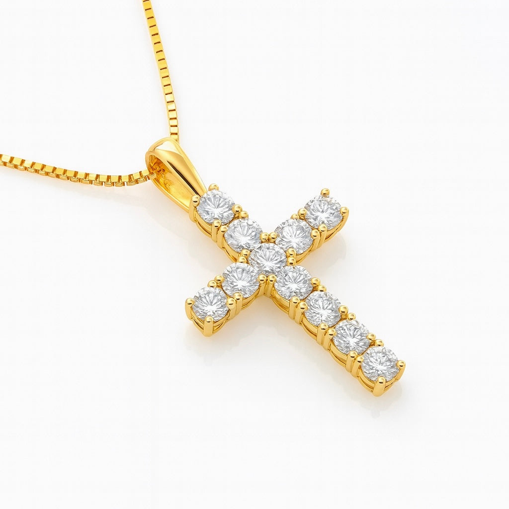 Moissanite Cross Gold Pendant Set