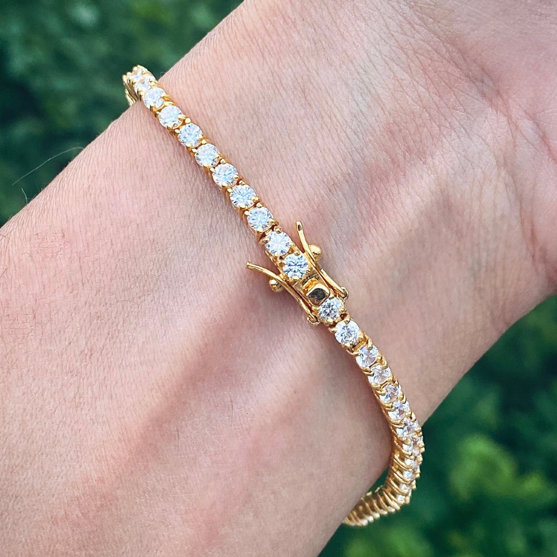 Moissanite Diamond Tennis Gold Bracelet (3mm) 12cts