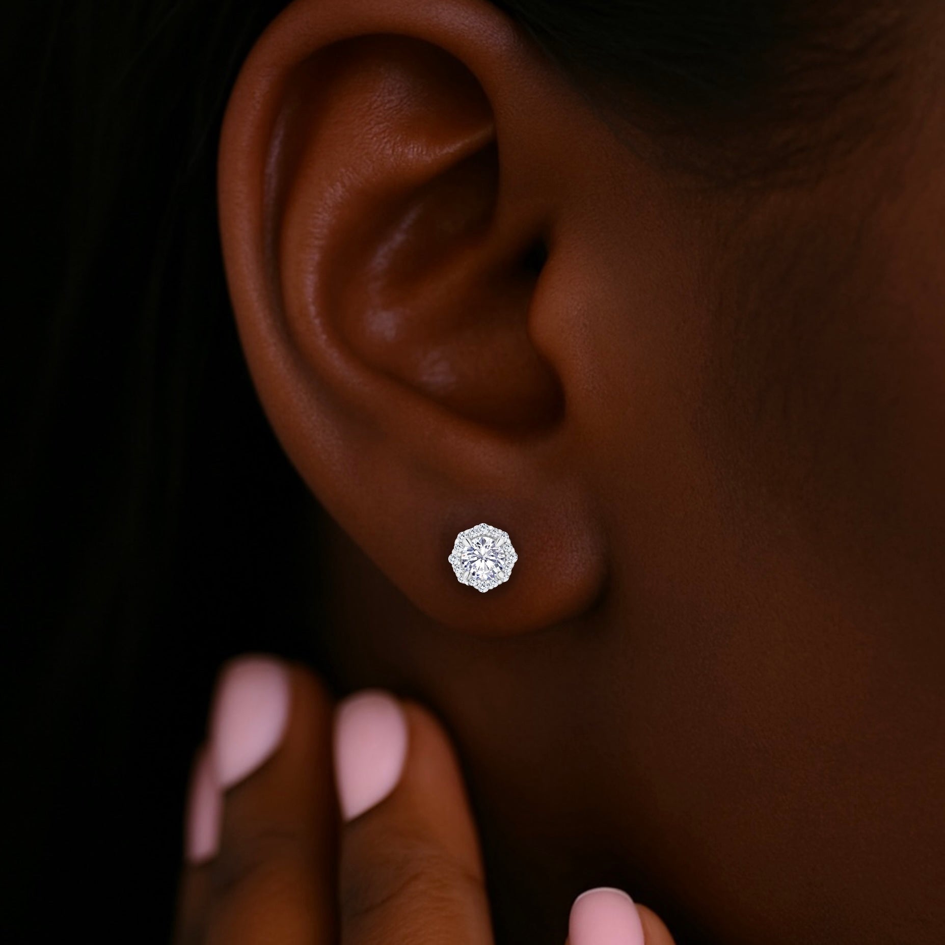 Moissanite Flower Silver Diamond Earrings .05cts