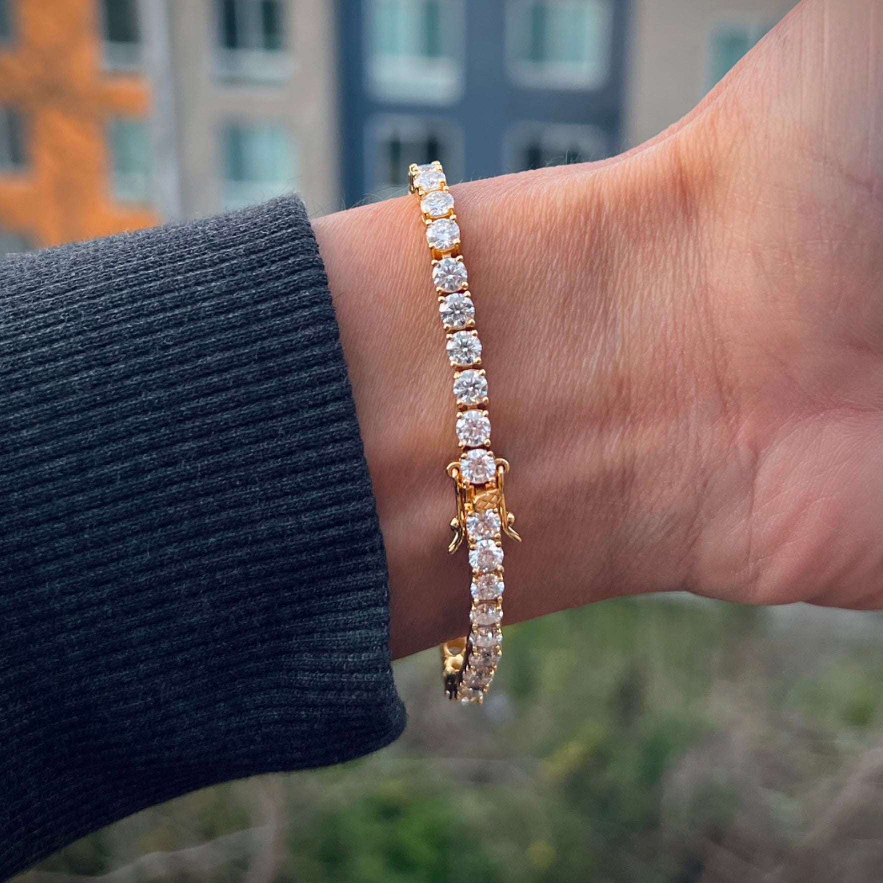 Moissanite Diamond Gold Tennis Bracelet (4mm) 15cts