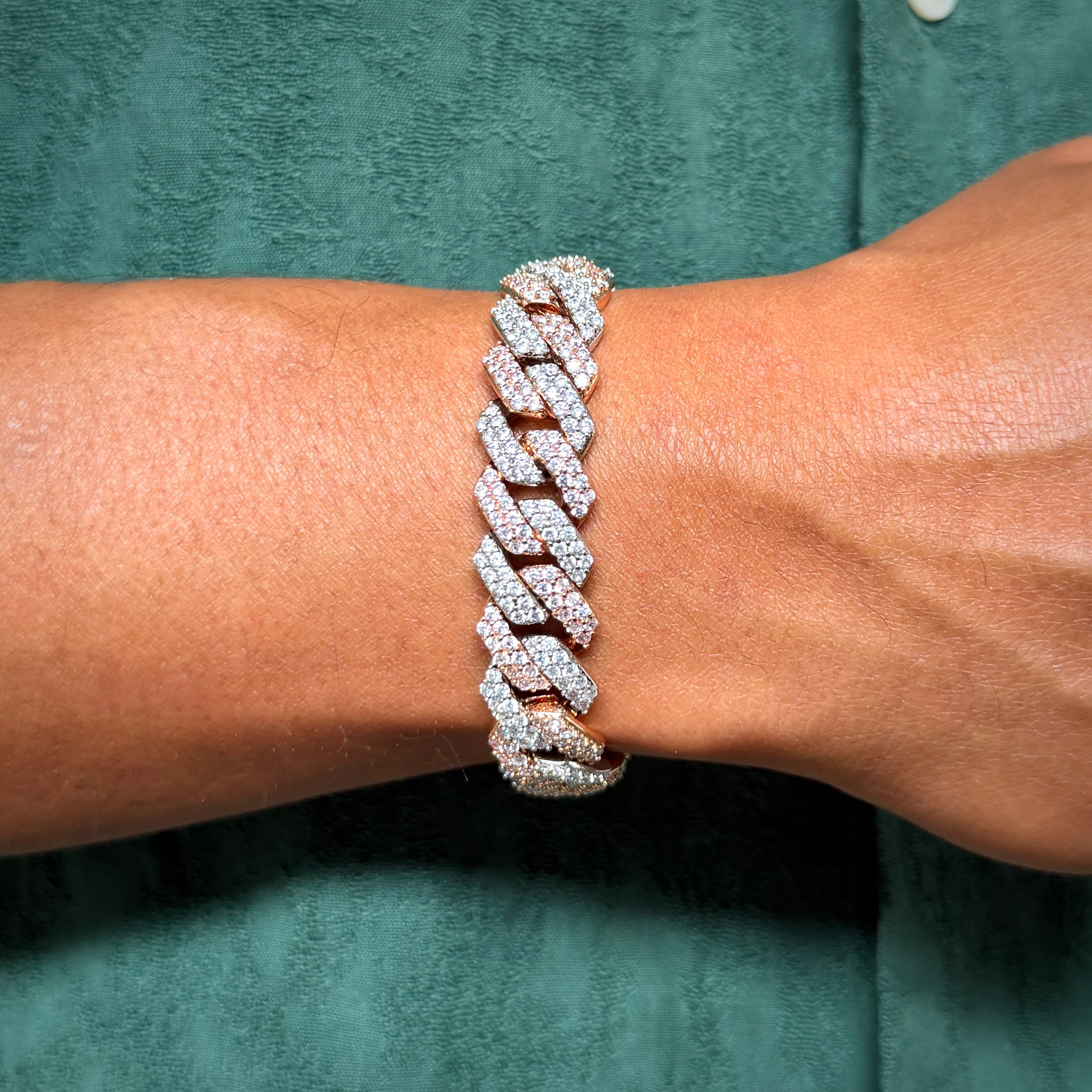 Two Tone Rose Gold Diamond Prong Bracelet 14mm