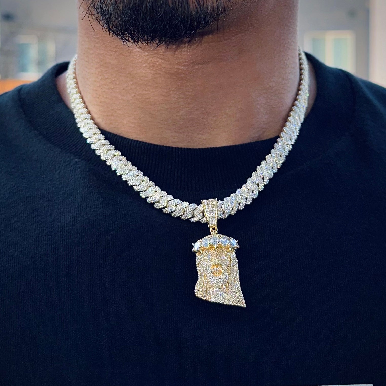 Moissanite Jesus Gold Pendant 4.1cts