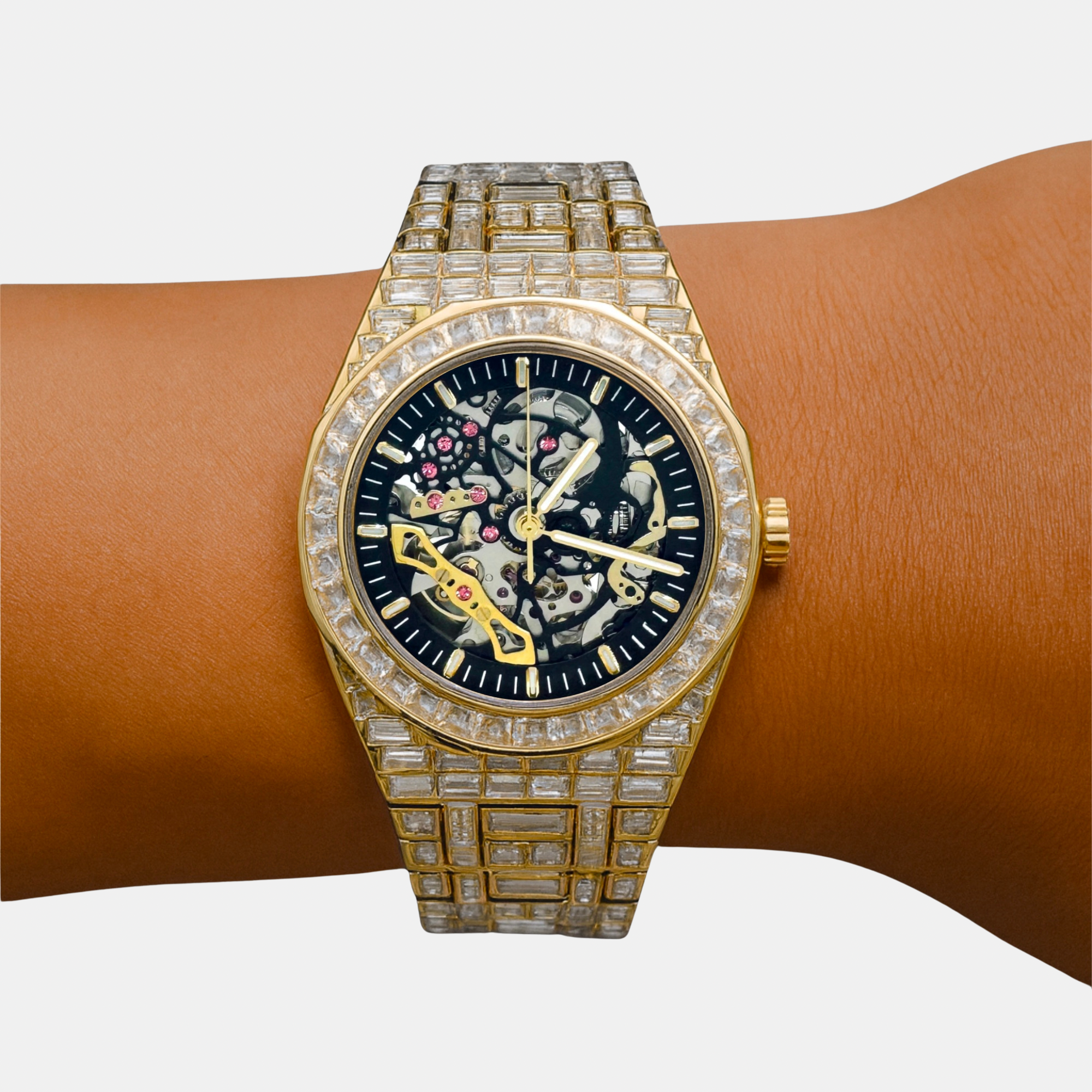 GStars Skeleton Baguette Diamond Gold Watch