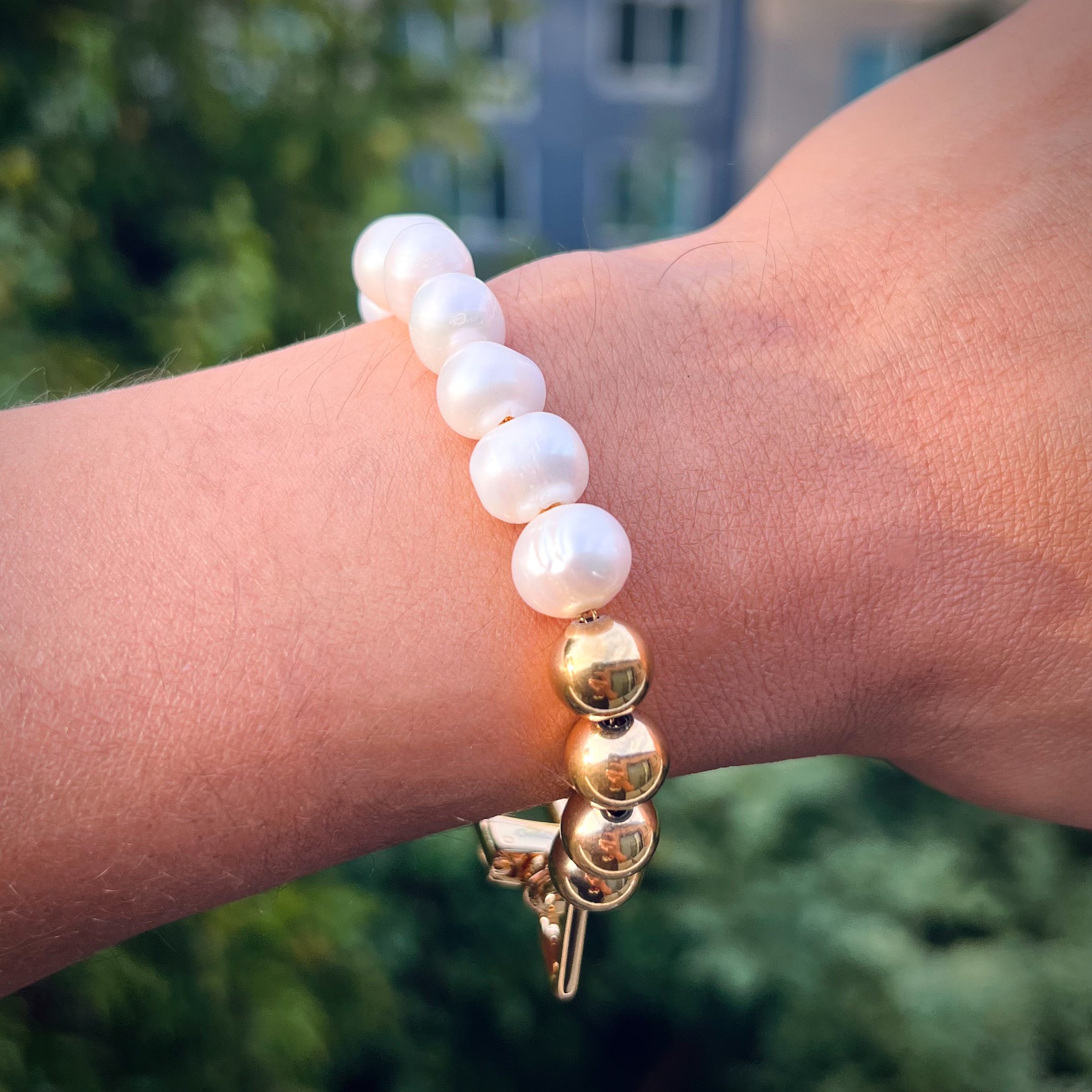 Pearl Gold Beads Bracelet 10mm