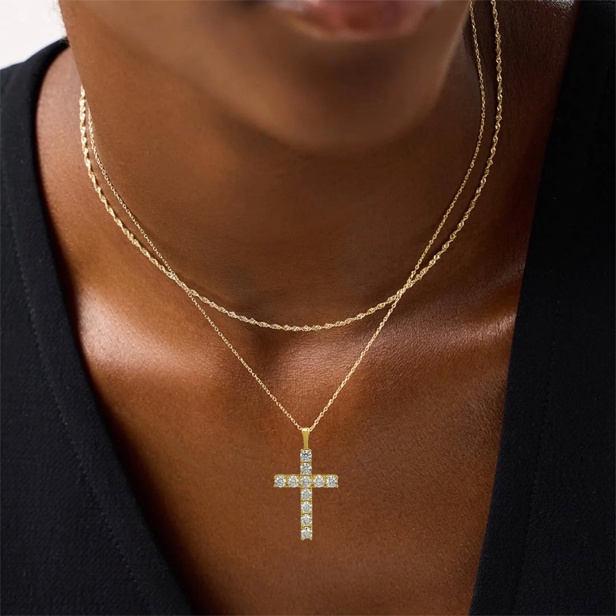 Moissanite Cross Gold Pendant Set