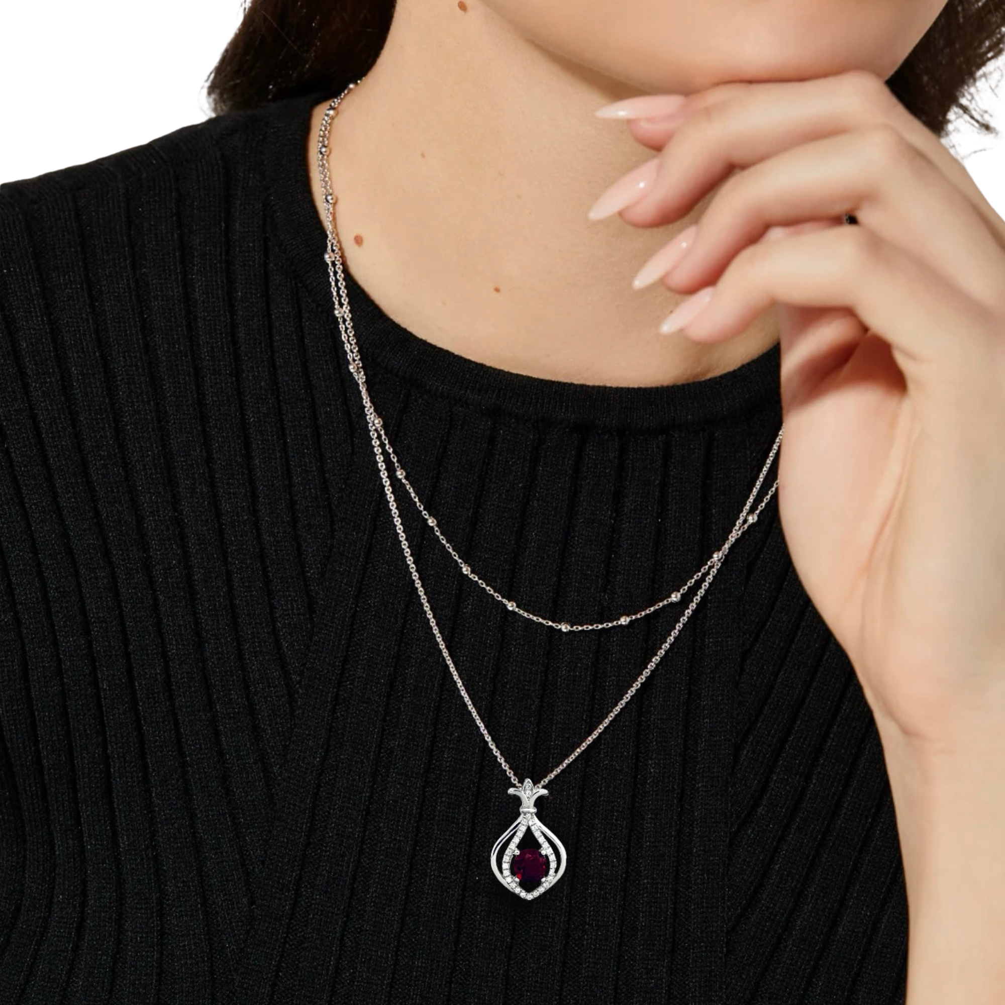 Moissanite Red Sapphire Pendant Set