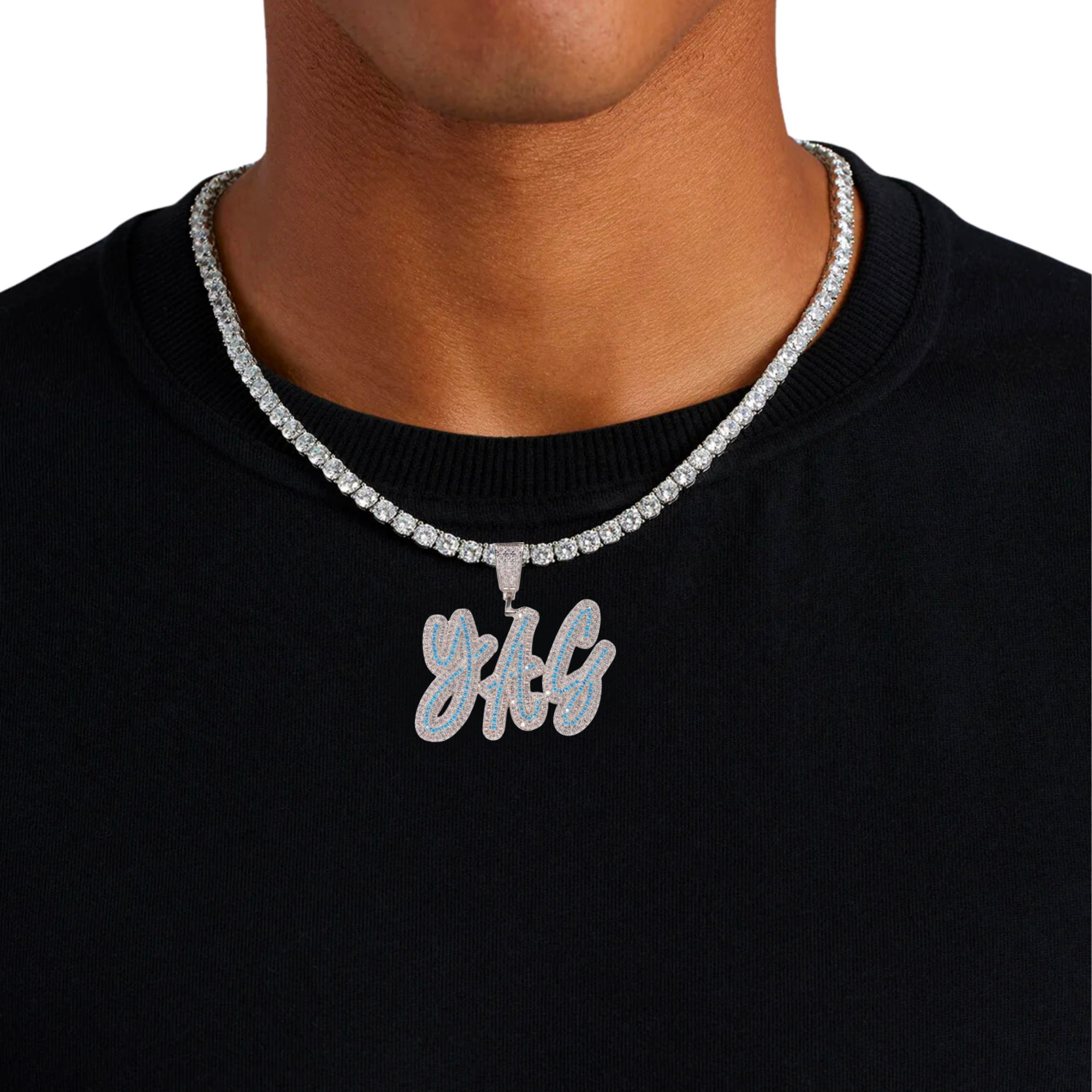 Blue Cursive Letter Custom Pendants