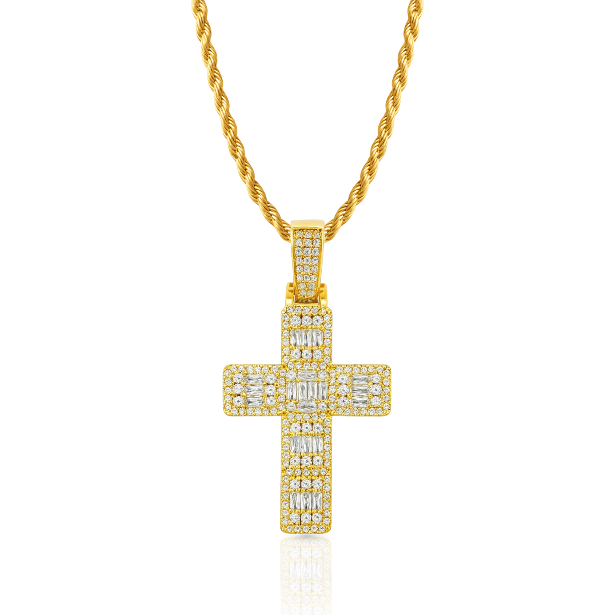 Baguette Cross Diamond Gold Pendant