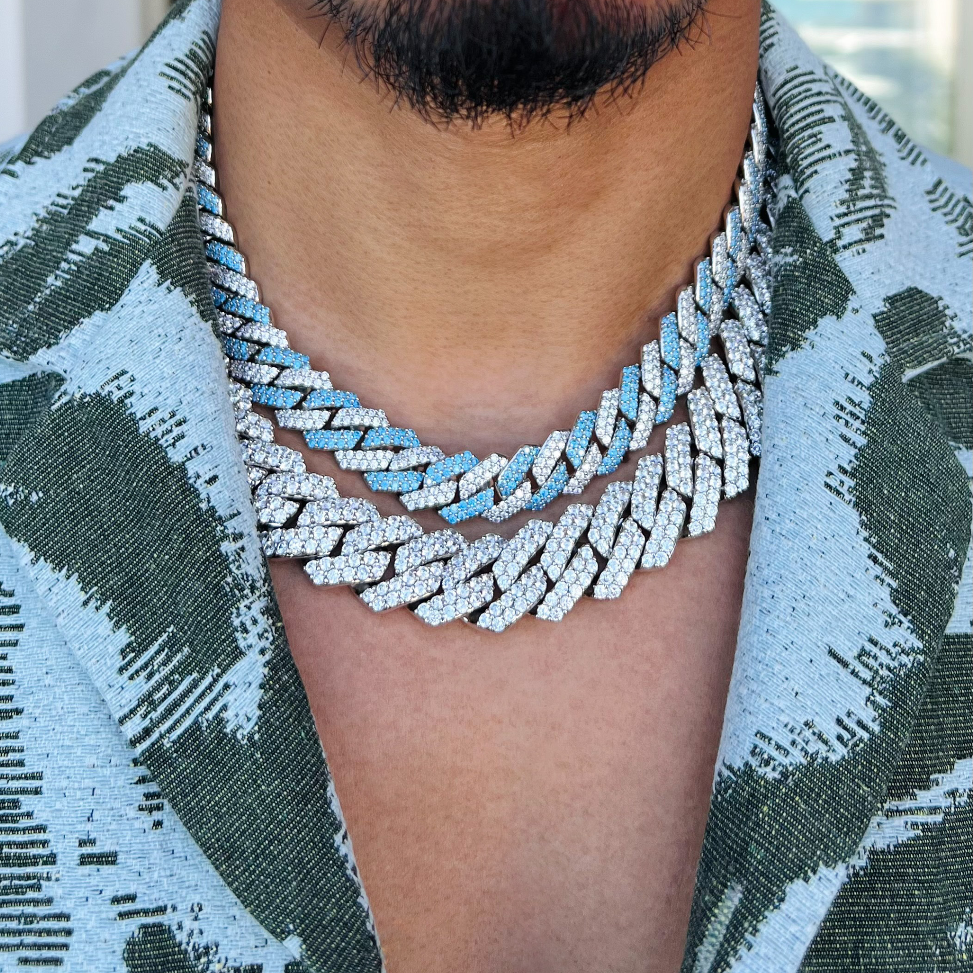 Two Tone Blue Diamond Chain 14mm