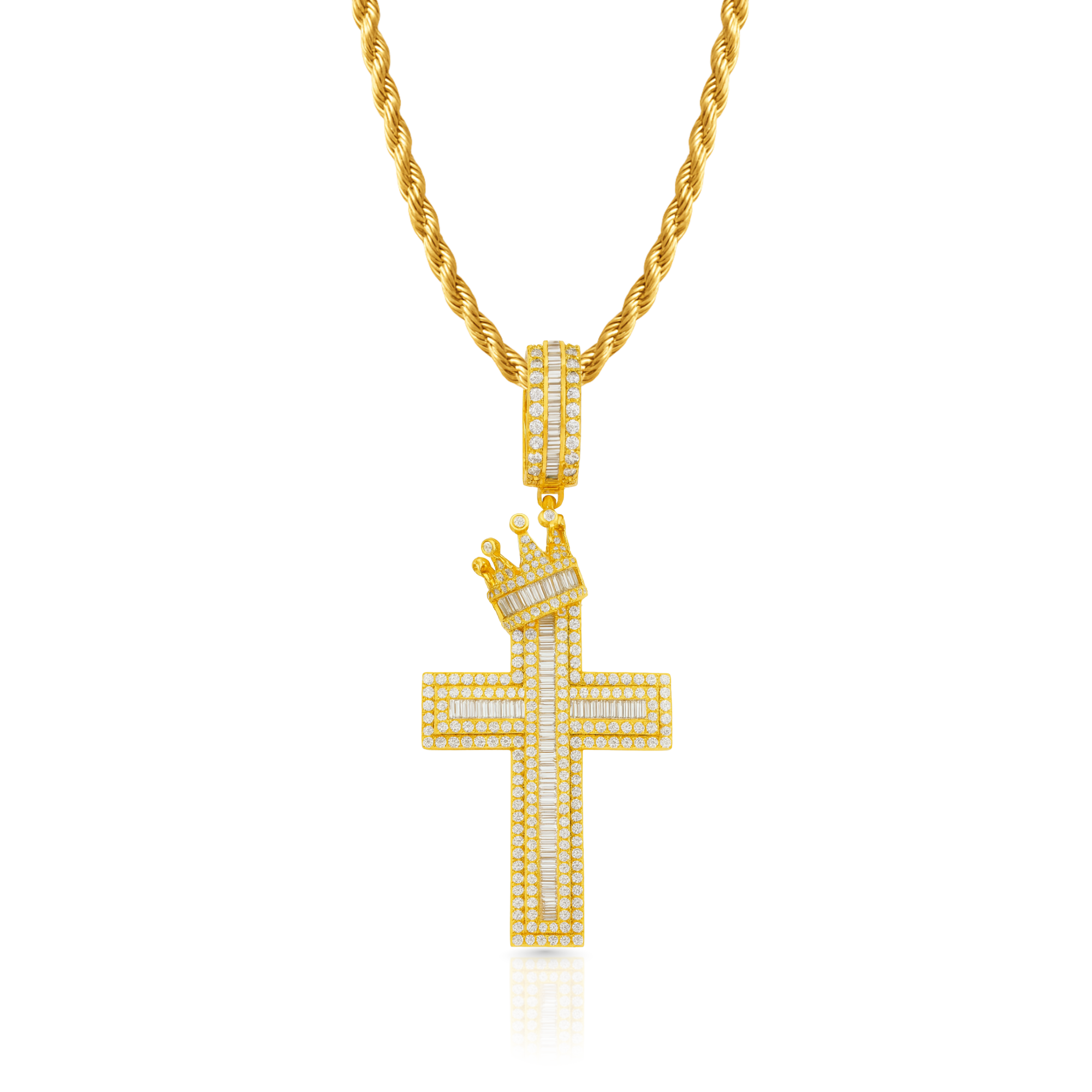 Crown Cross Diamond Gold Pendant