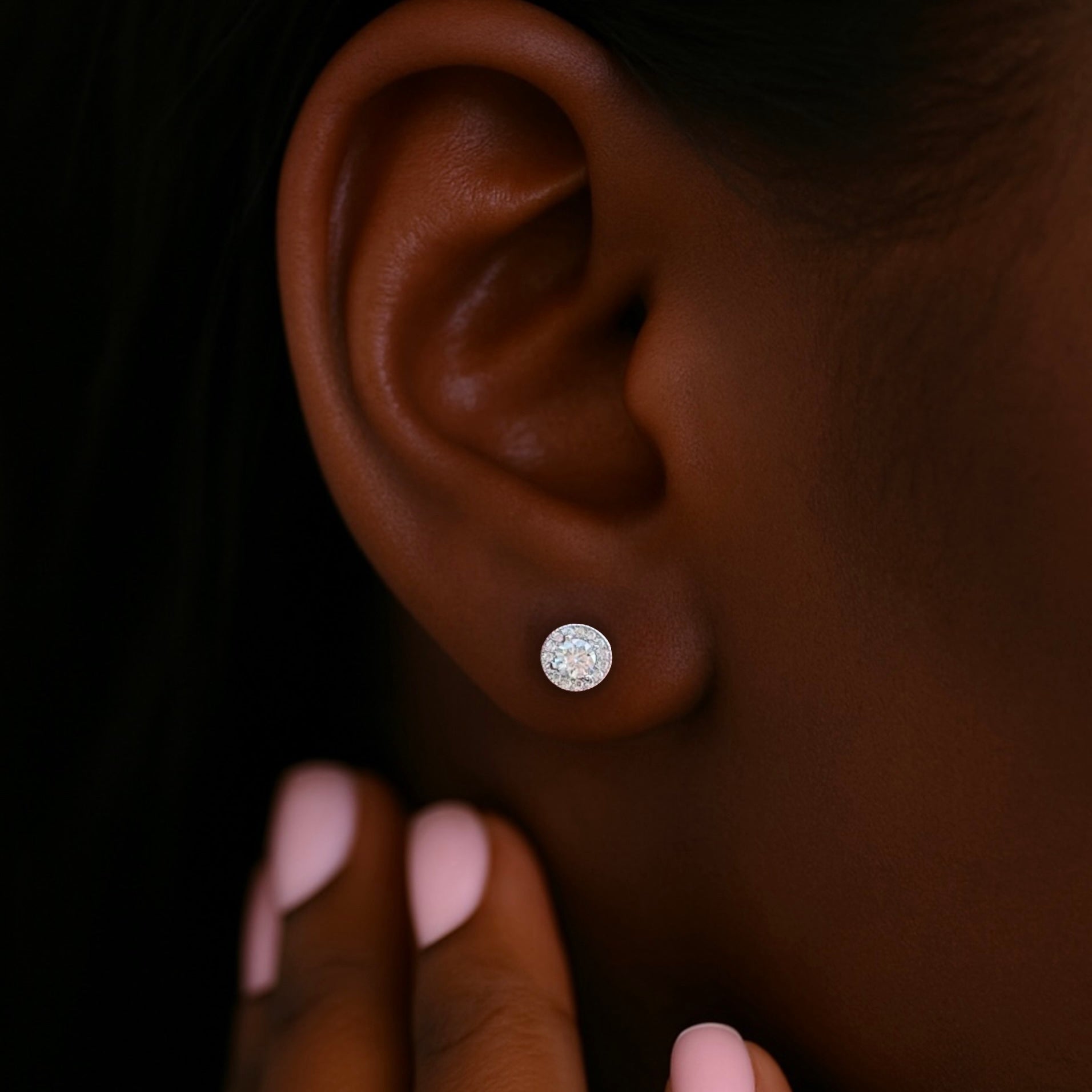 Moissanite Round Clustered Silver Diamond Earrings .05cts