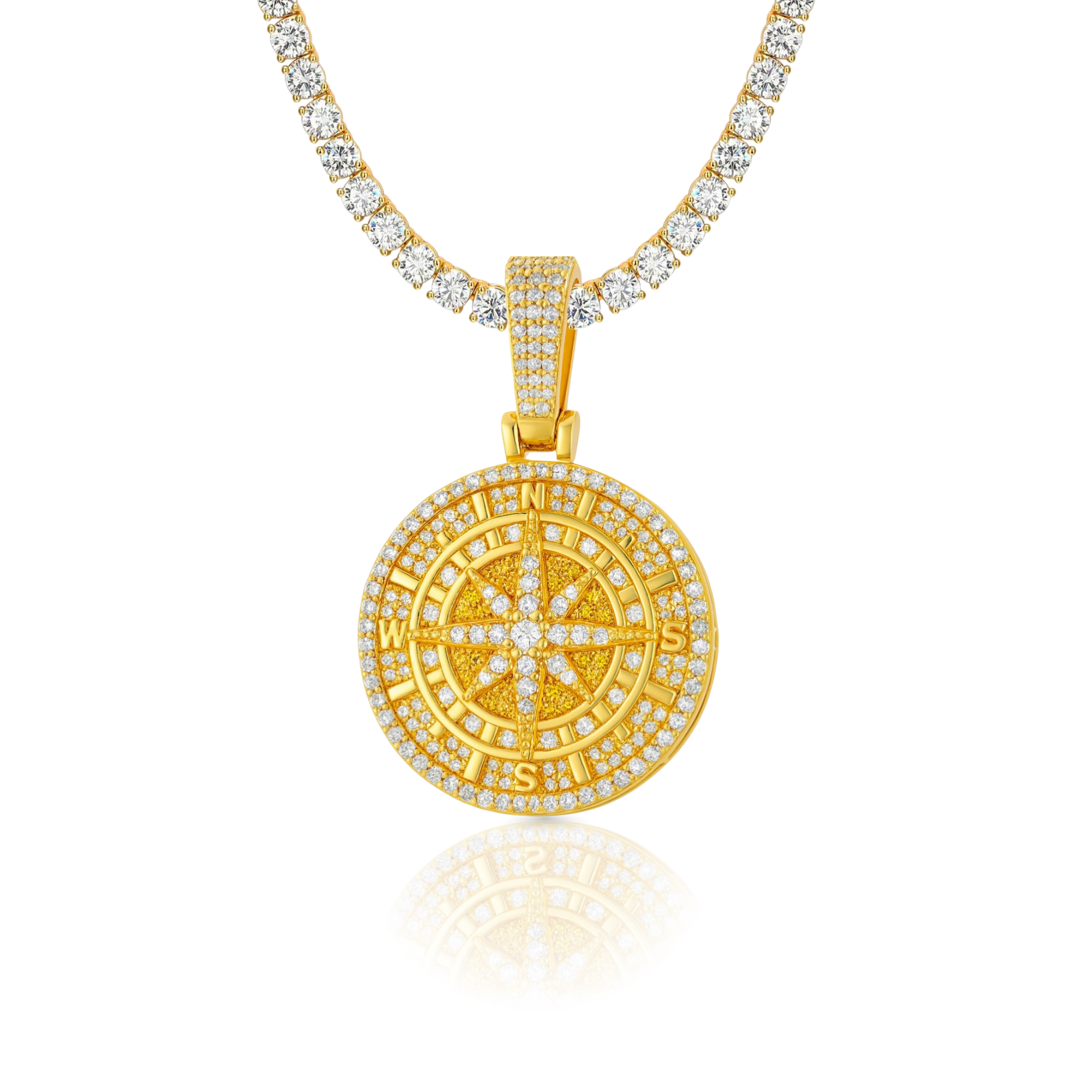 Moissanite Compass Gold Pendant 2.8 cts