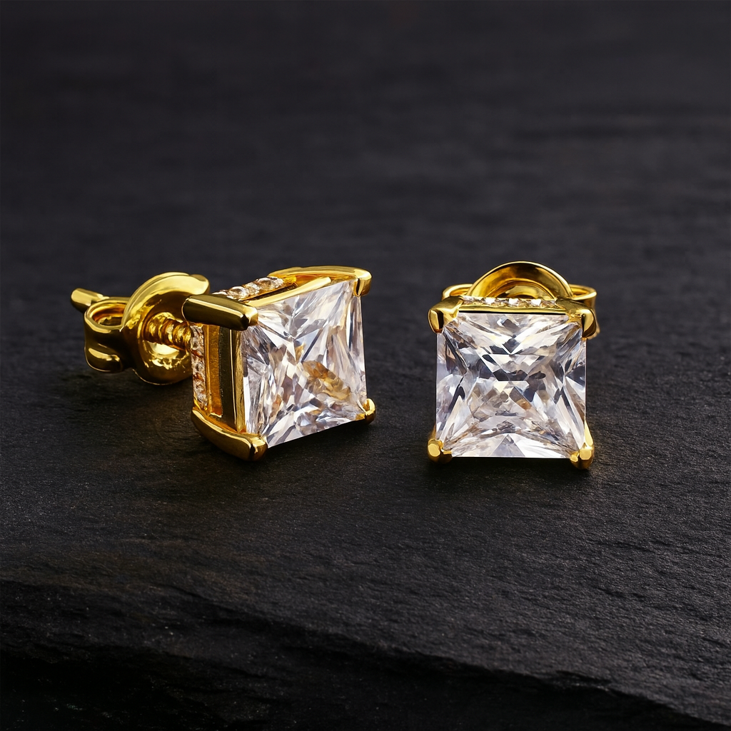 Square Diamond Gold Earrings
