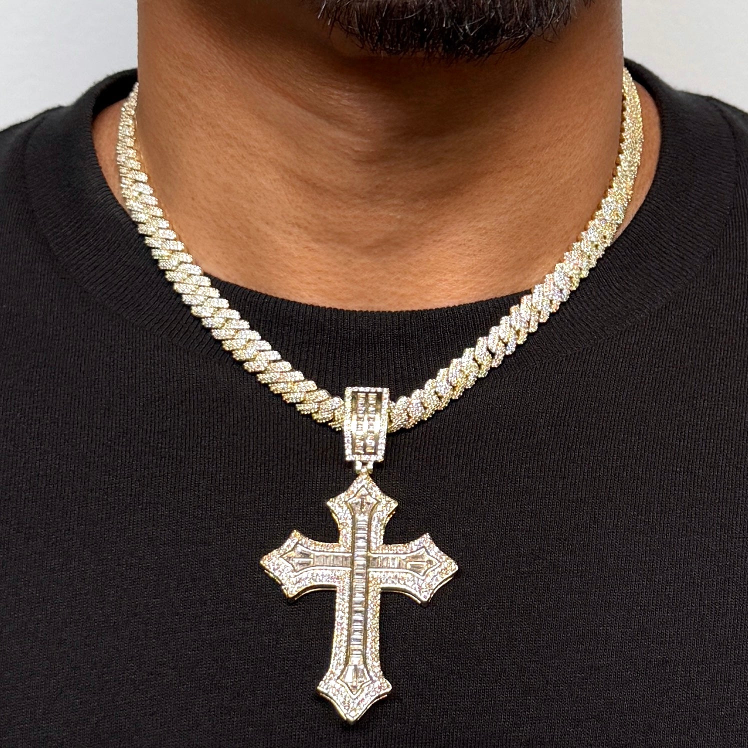 Large Cross Diamond Gold Pendant