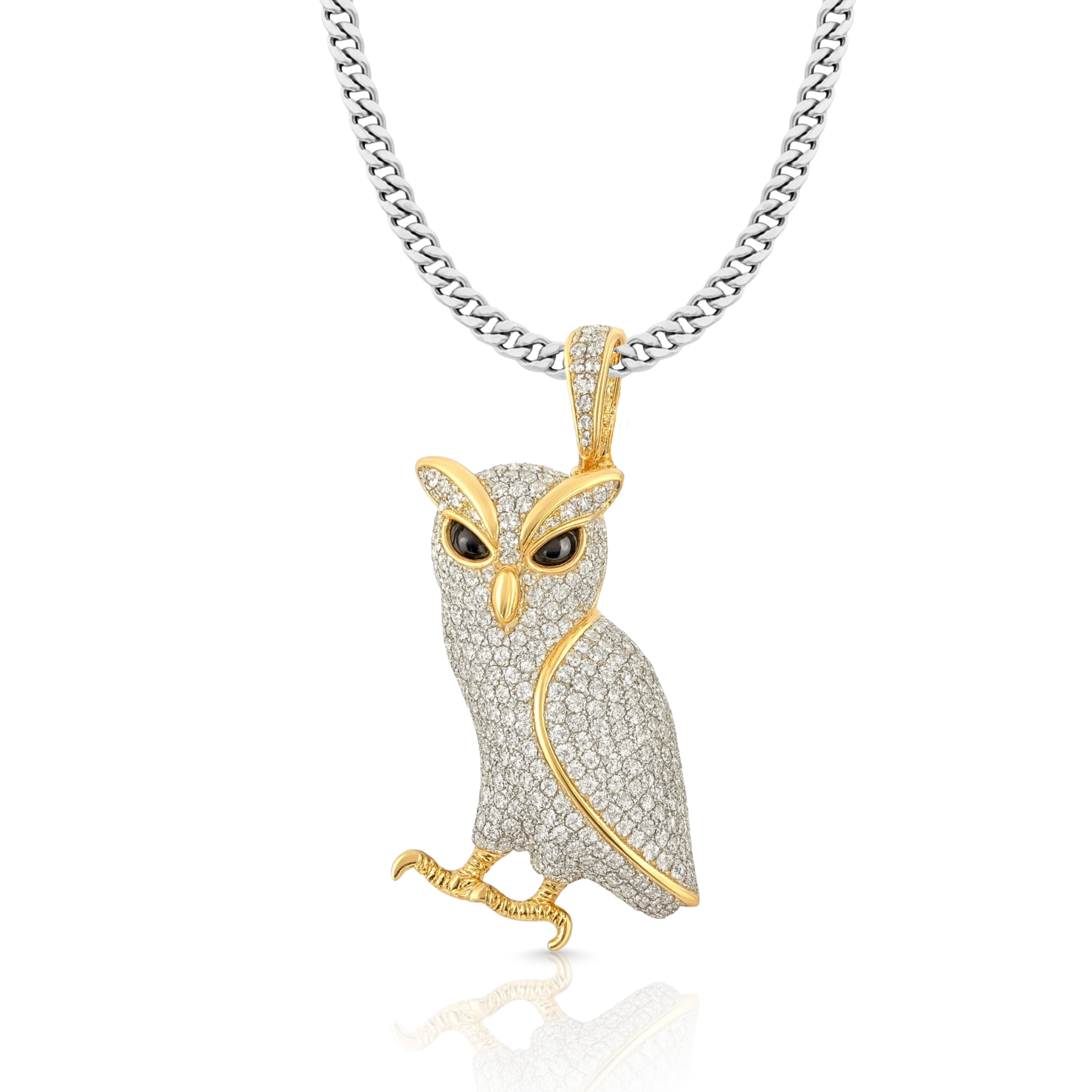 Owl Two Tone Diamond Pendant