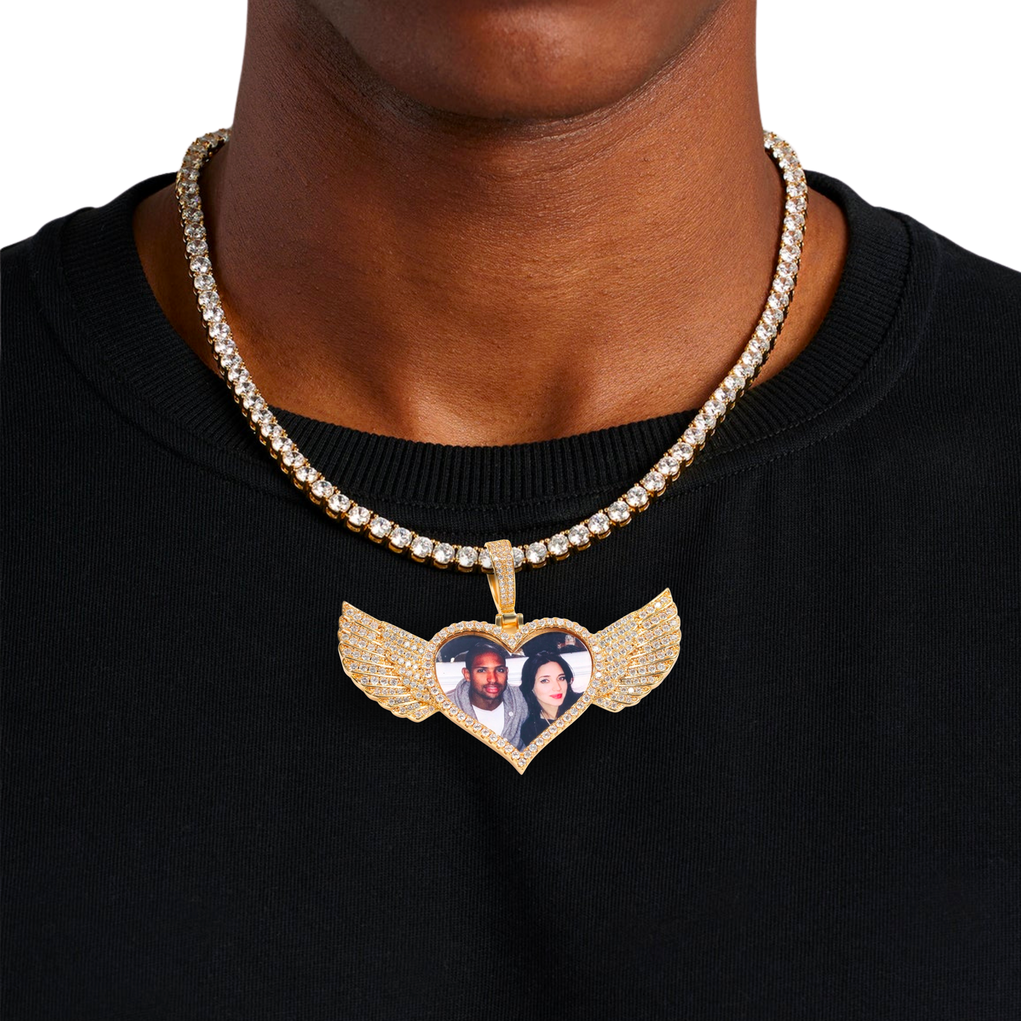 Heart Wing Diamond Custom Photo Pendant