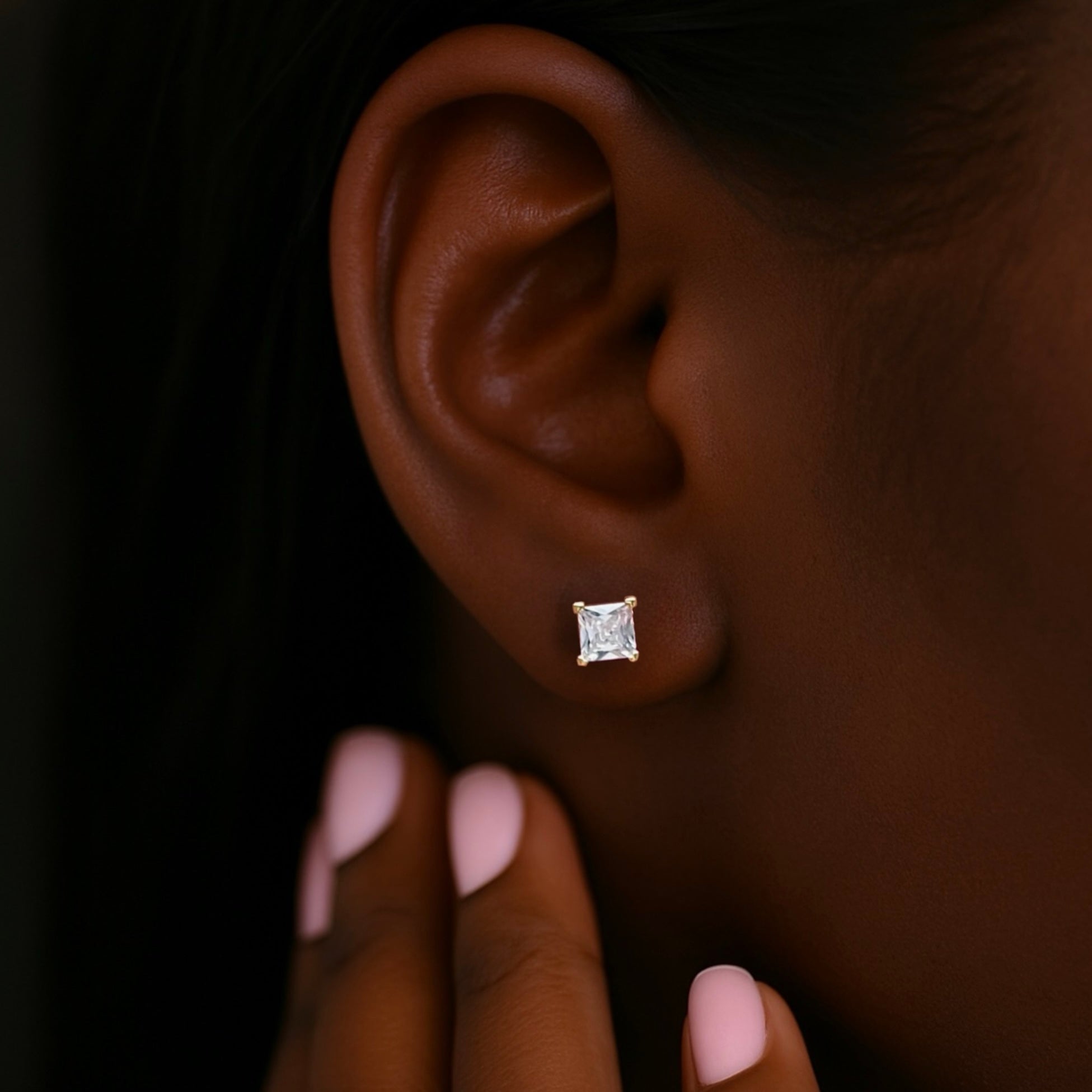 Square Diamond Gold Earrings