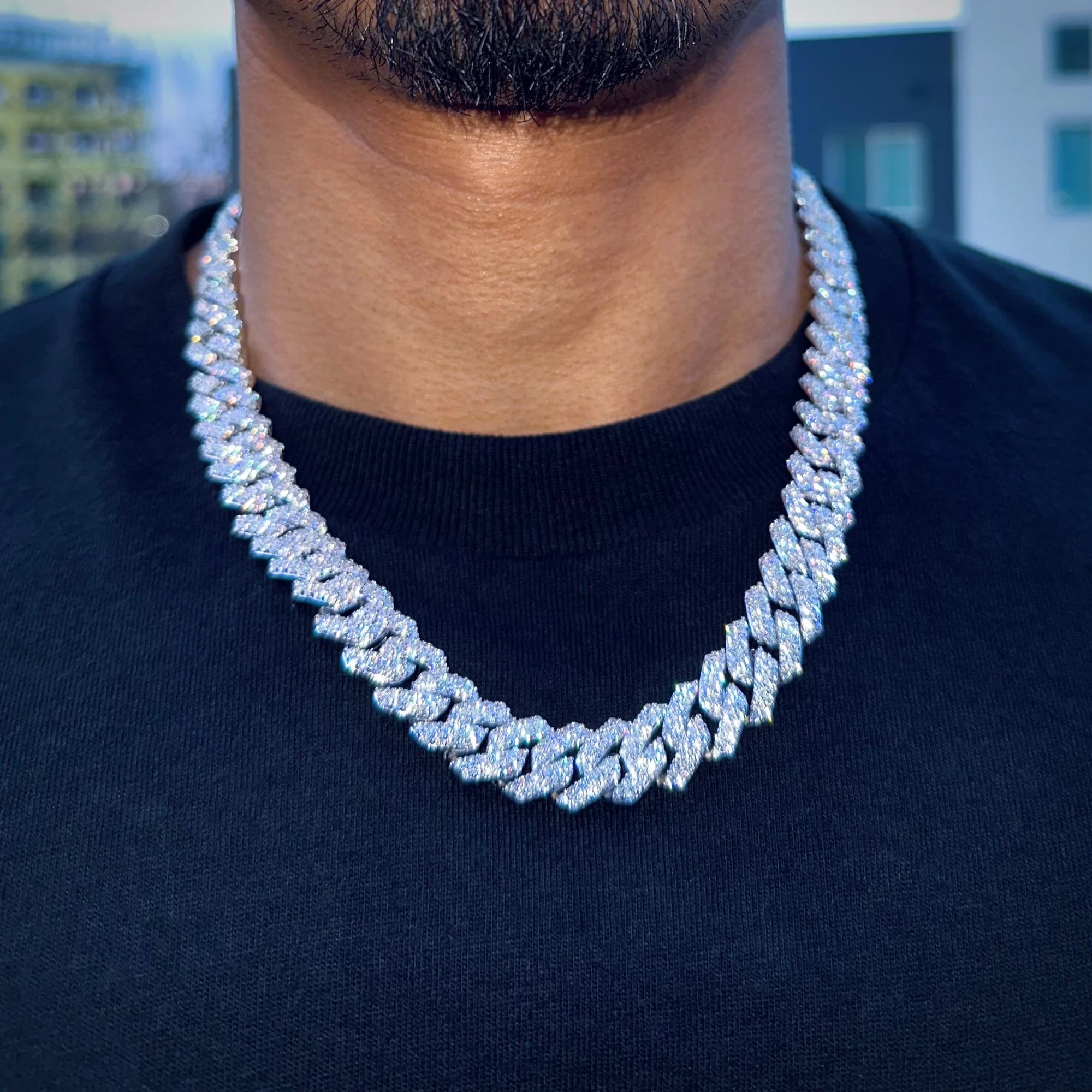 Moissanite Diamond Prongs Chain (14mm) 34cts