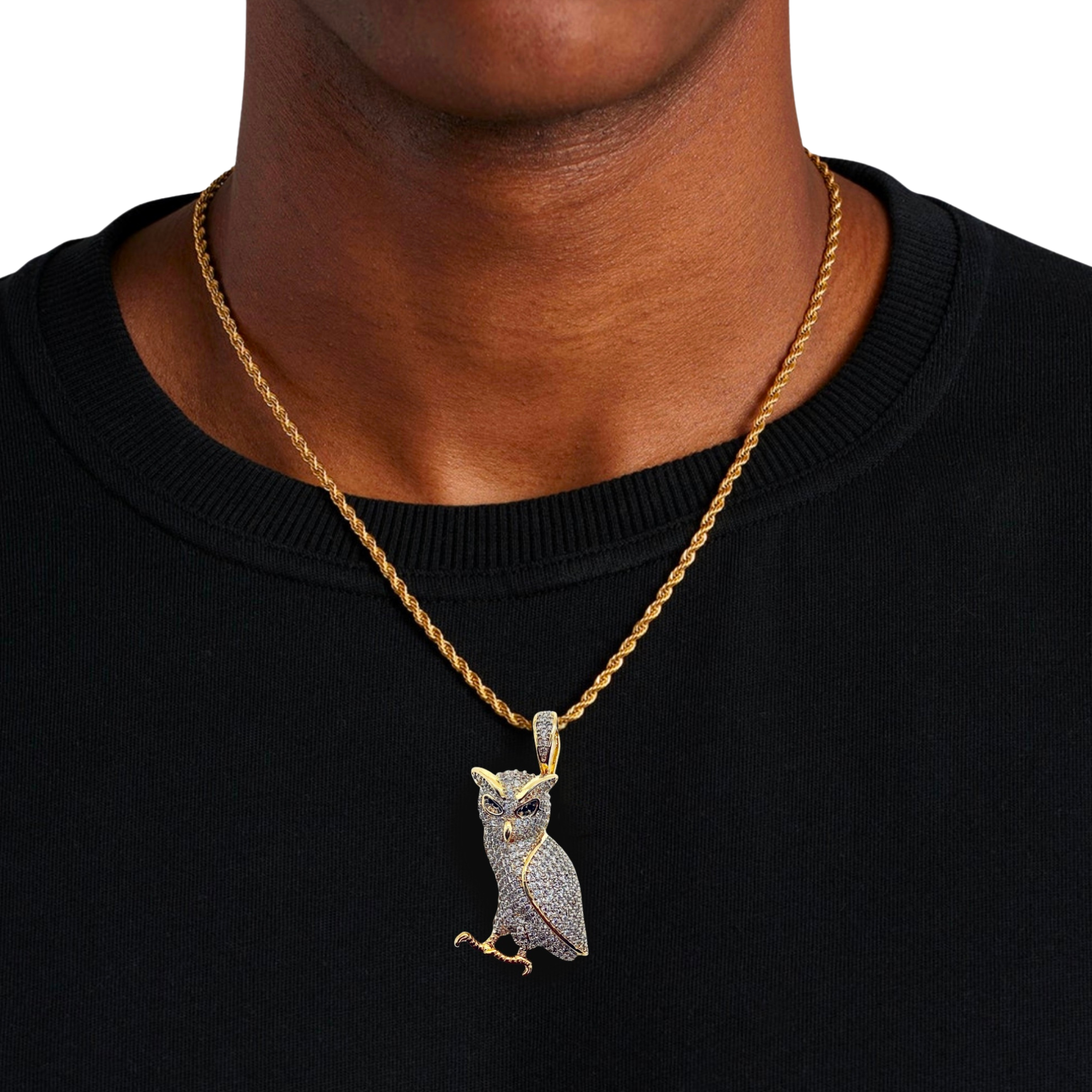 Owl Two Tone Diamond Pendant