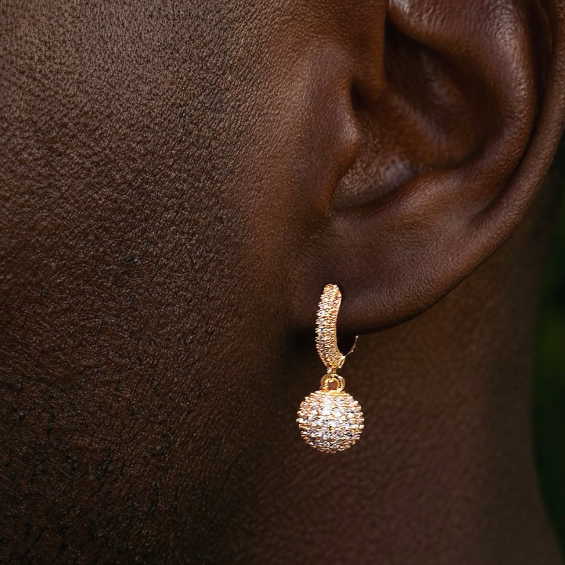 Iced Ball Gold Earrings