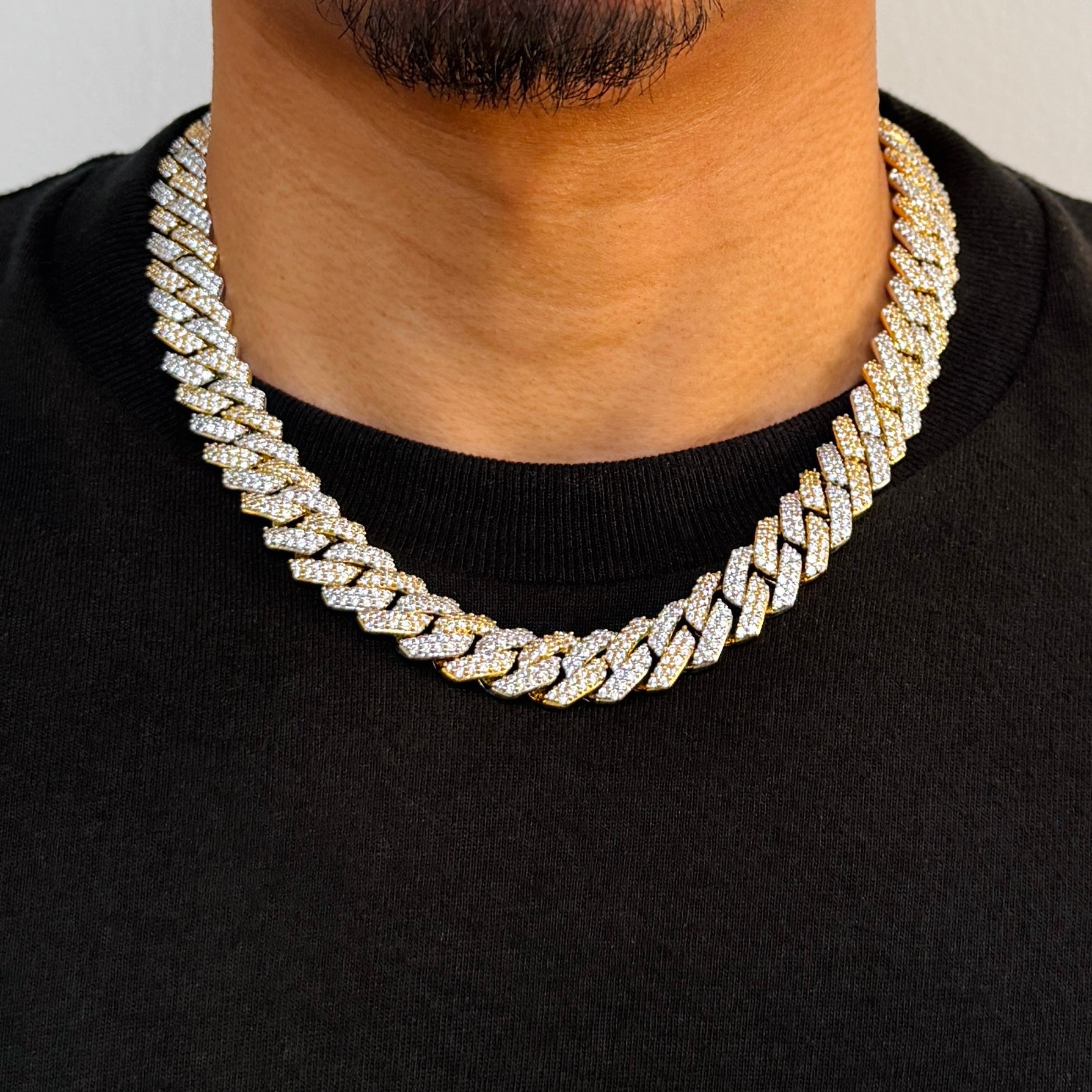Two Tone Gold Diamond Chain 14mm