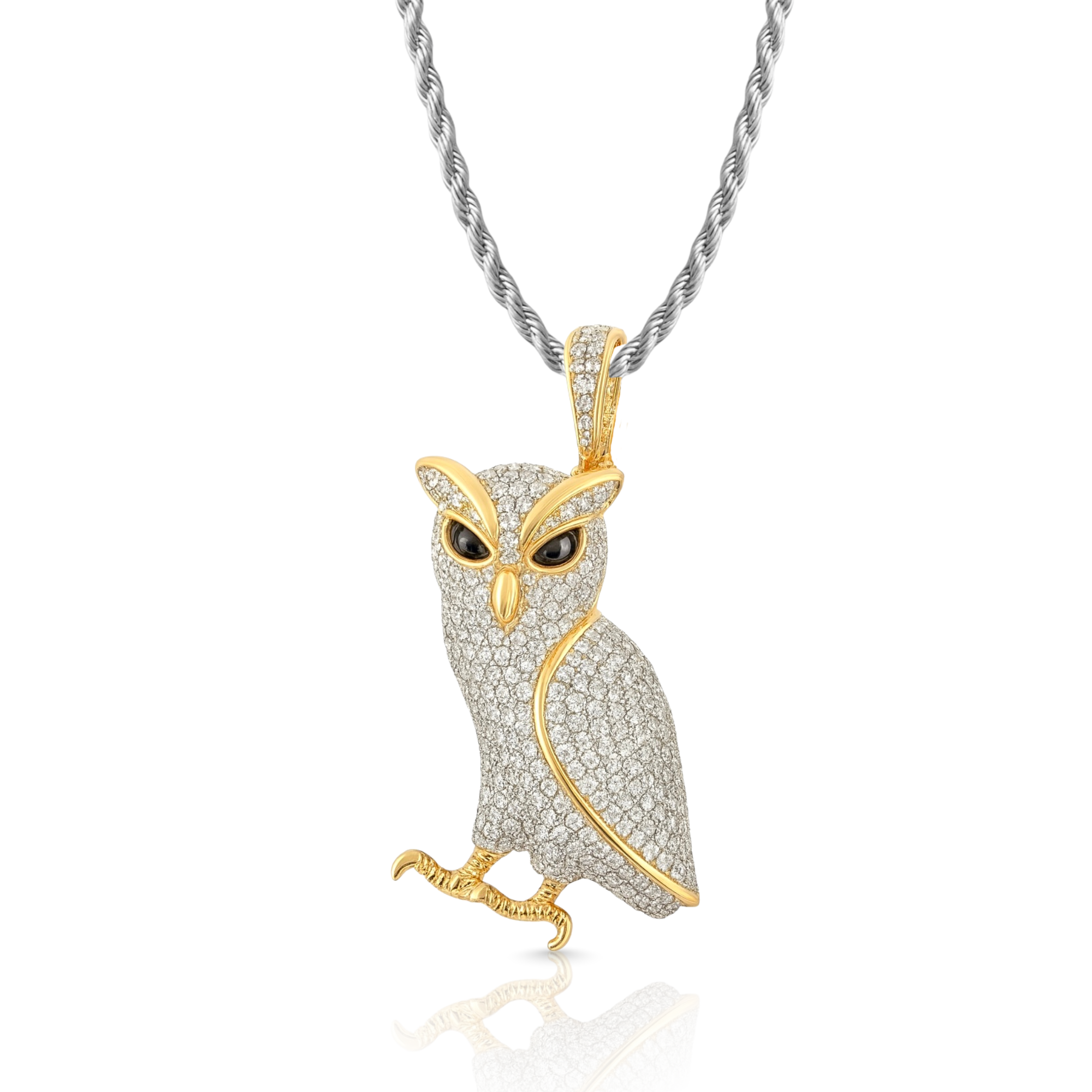 Owl Two Tone Diamond Pendant
