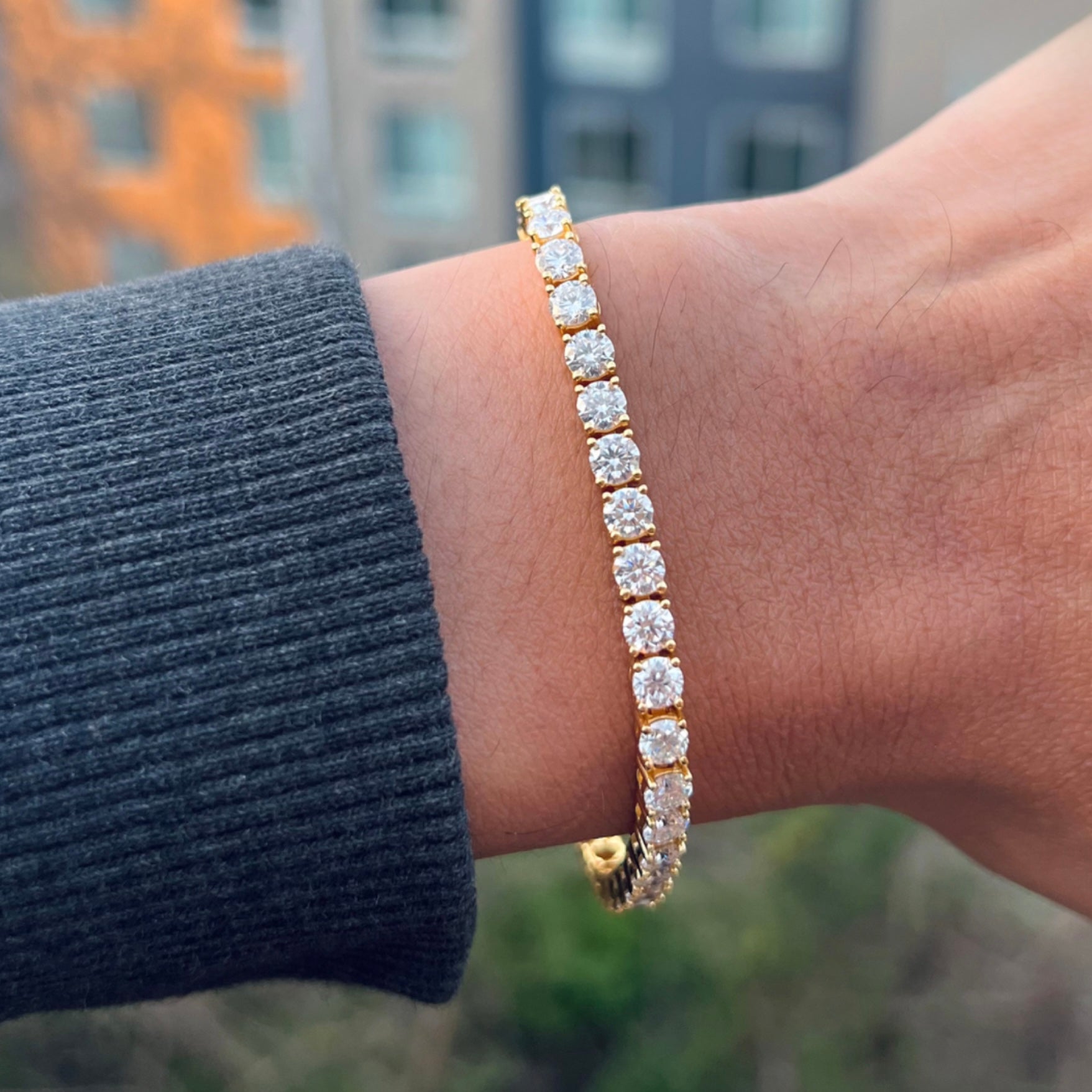 Moissanite Diamond Gold Tennis Bracelet (4mm) 15cts