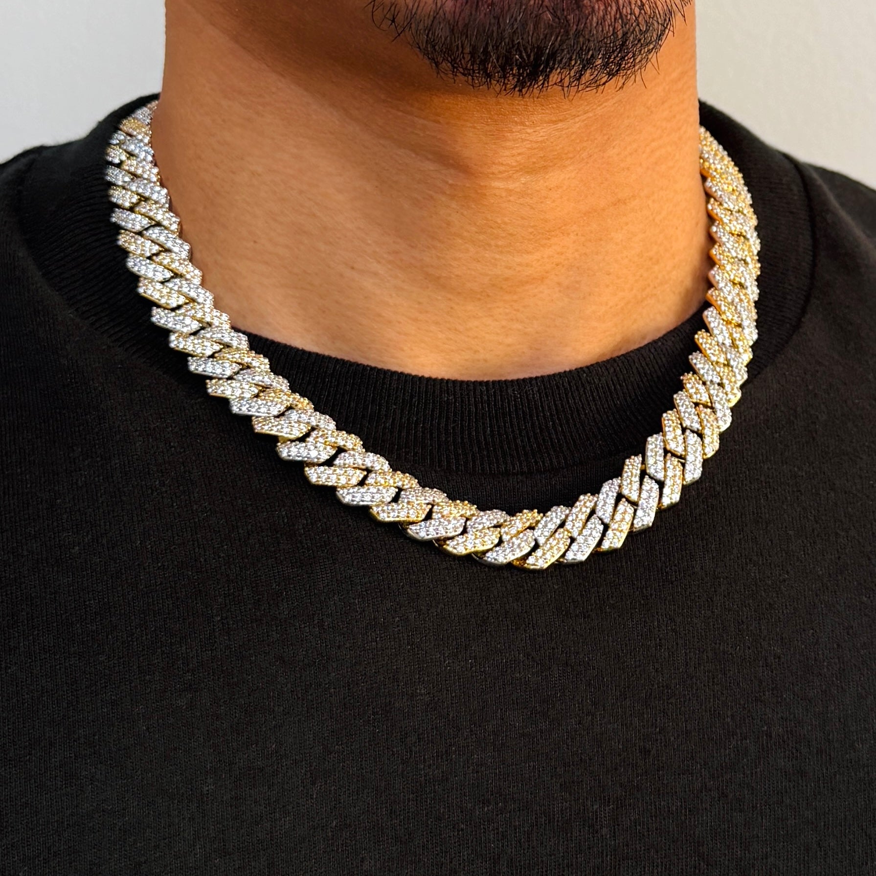 Two Tone Gold Diamond Chain 14mm