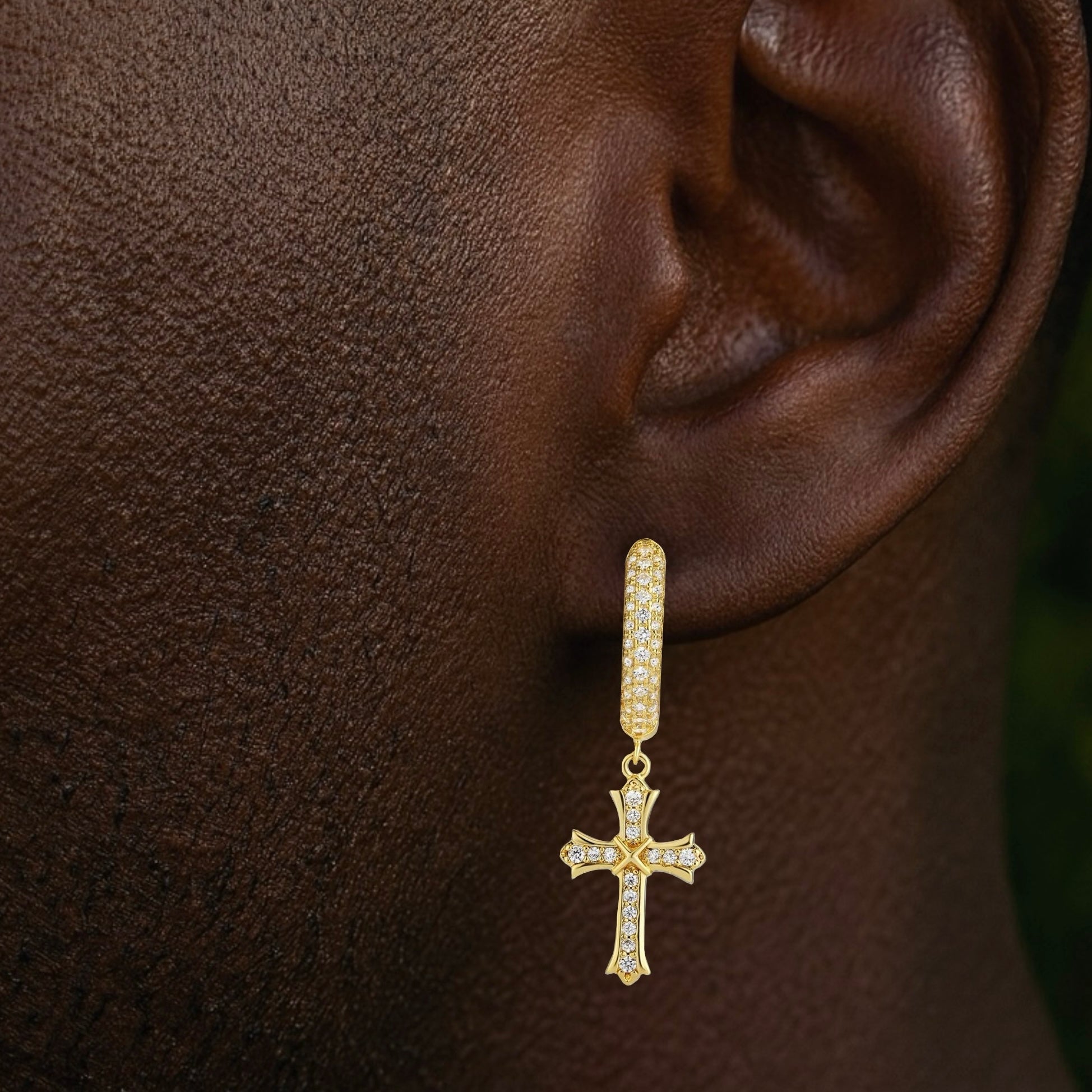 Cross Hoop Diamond Gold Earrings