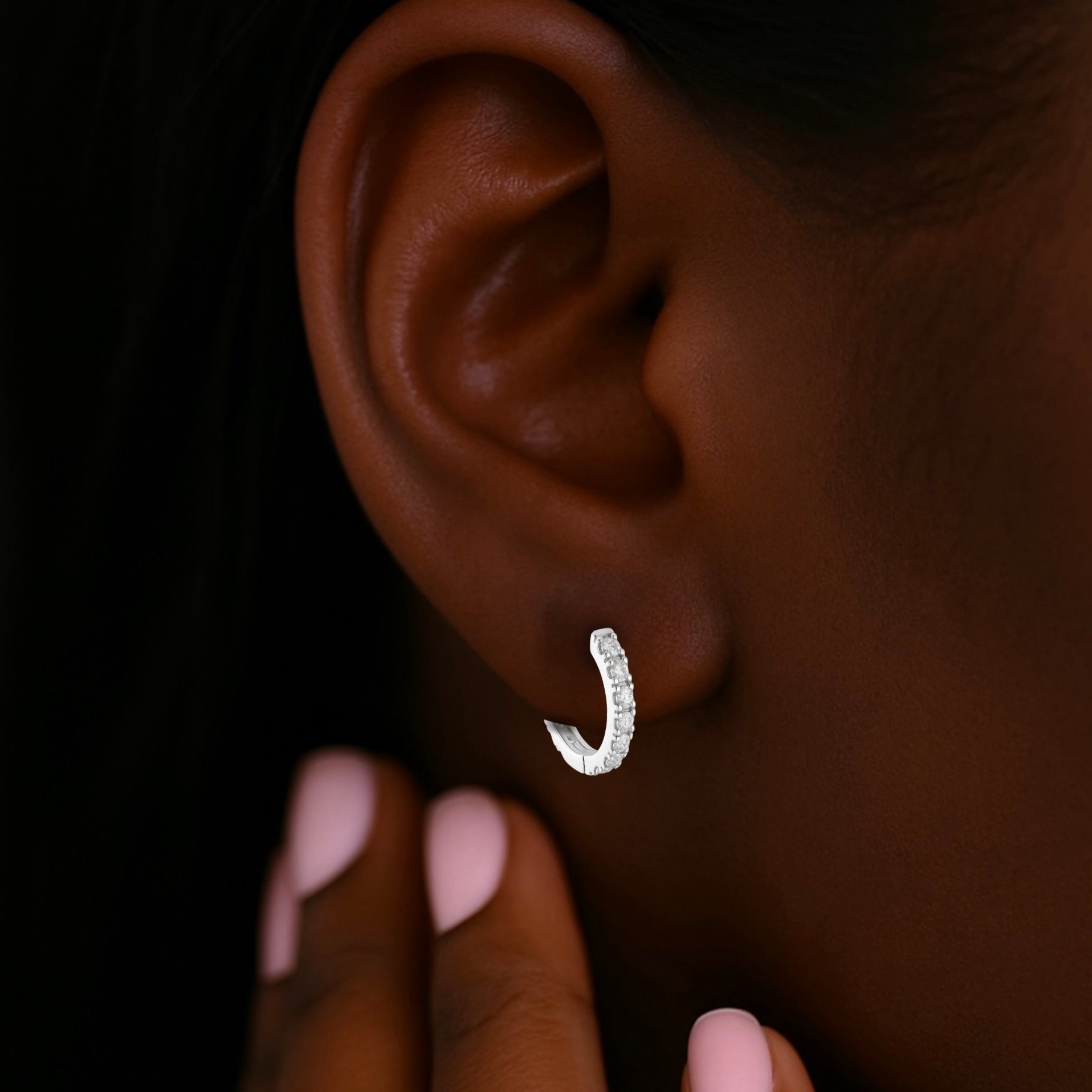 Tennis Hoop Silver Diamond Earrings