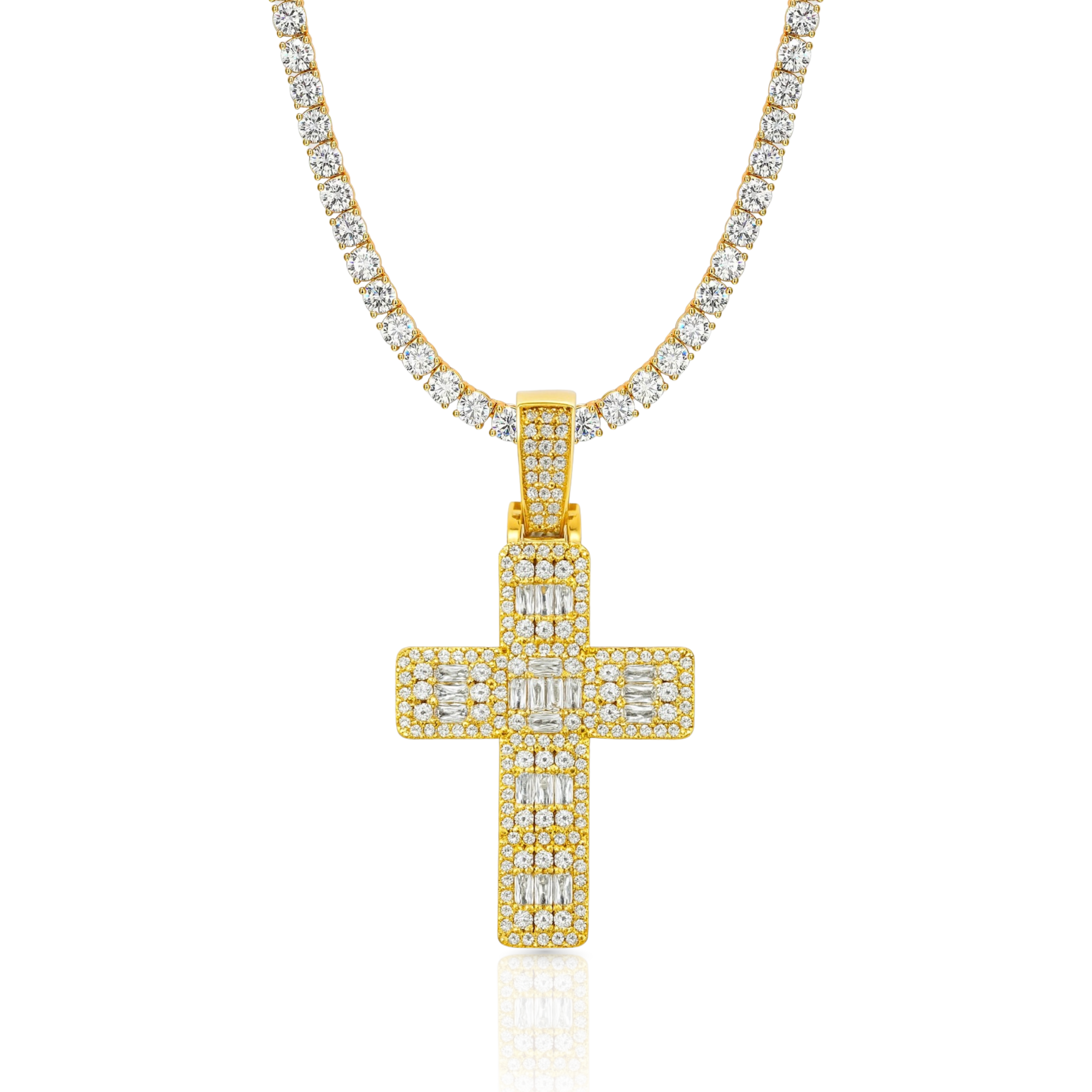 Baguette Cross Diamond Gold Pendant