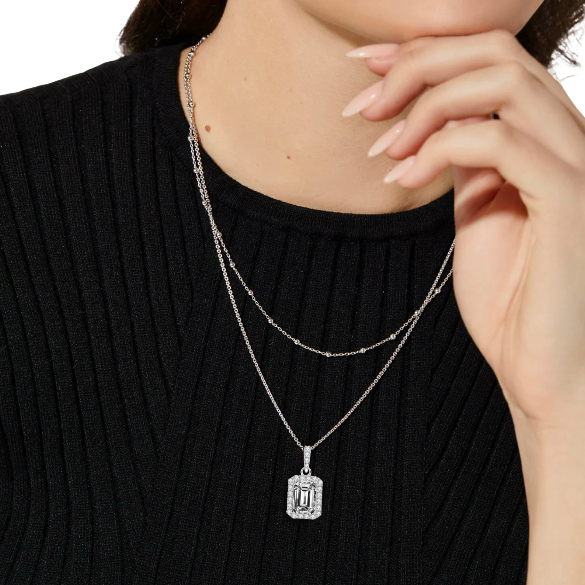 Moissanite Baguette Pendant Set