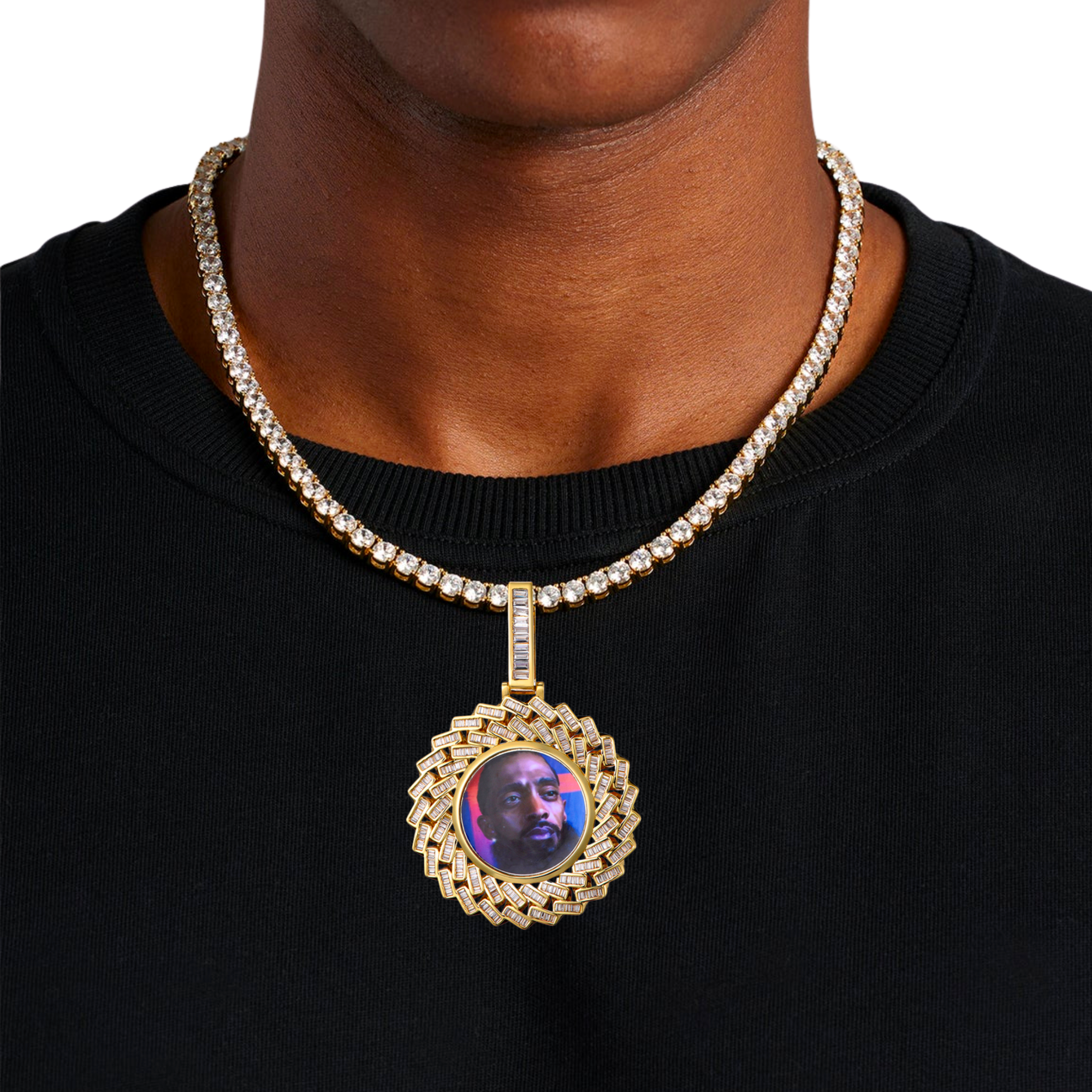 Baguette Diamond Custom Photo Pendant