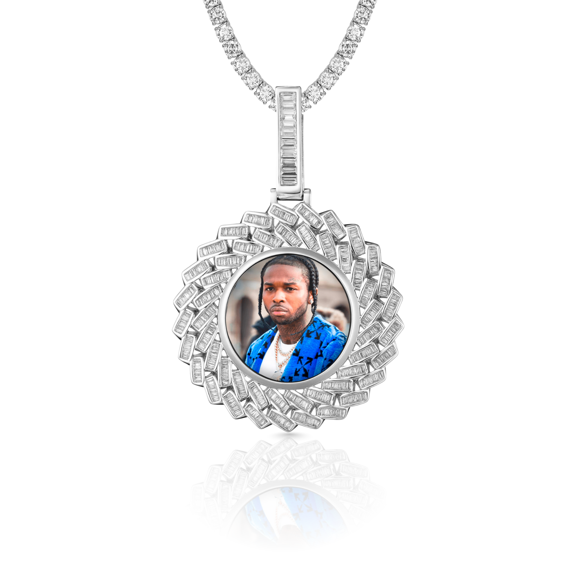 Baguette Diamond Custom Photo Pendant