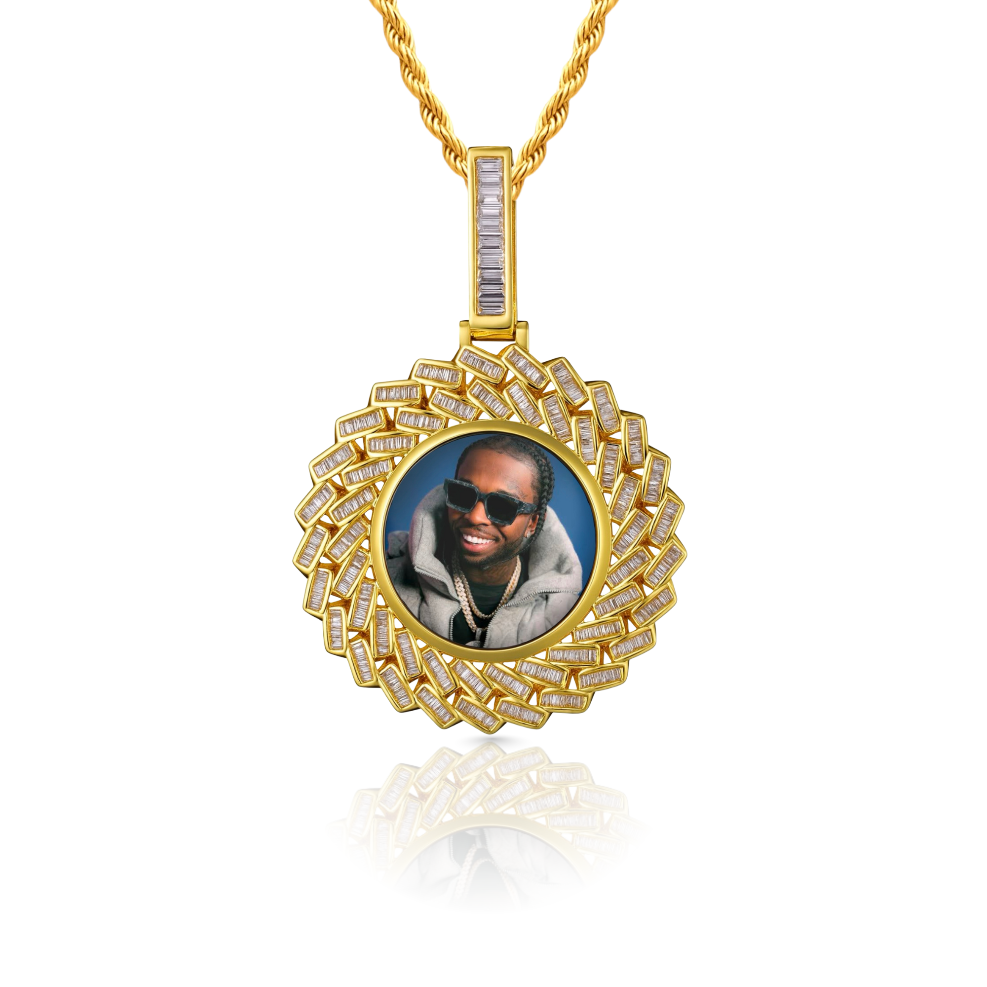 Baguette Diamond Custom Photo Pendant
