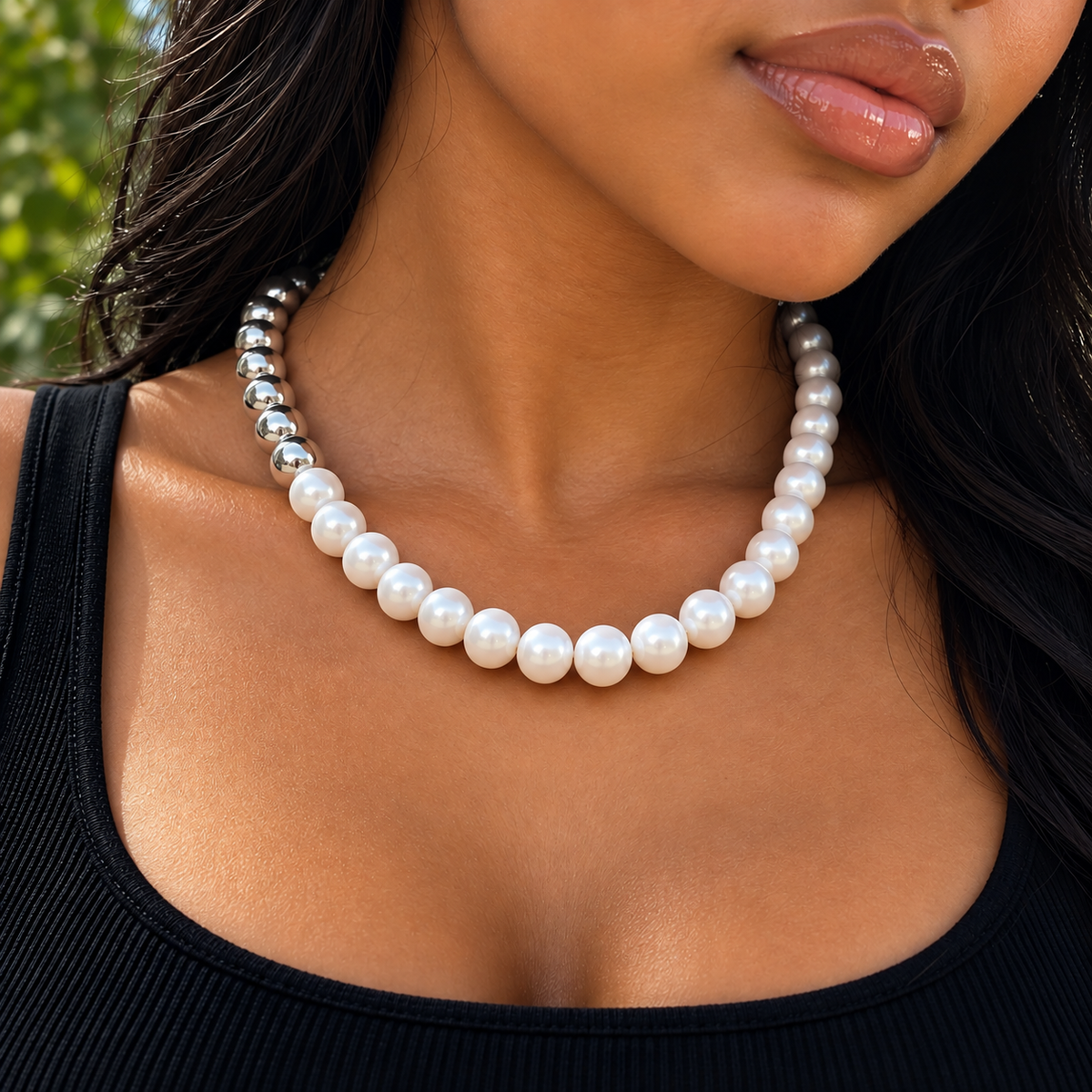 Pearl White Gold Beads Chain 10mm