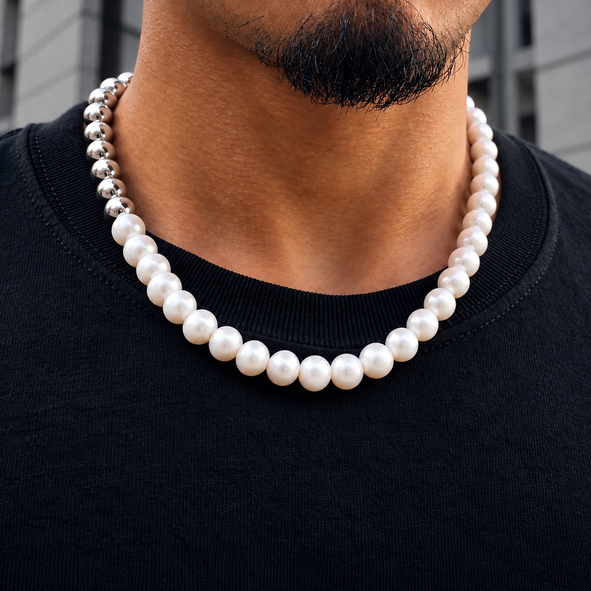 Pearl White Gold Beads Chain 10mm