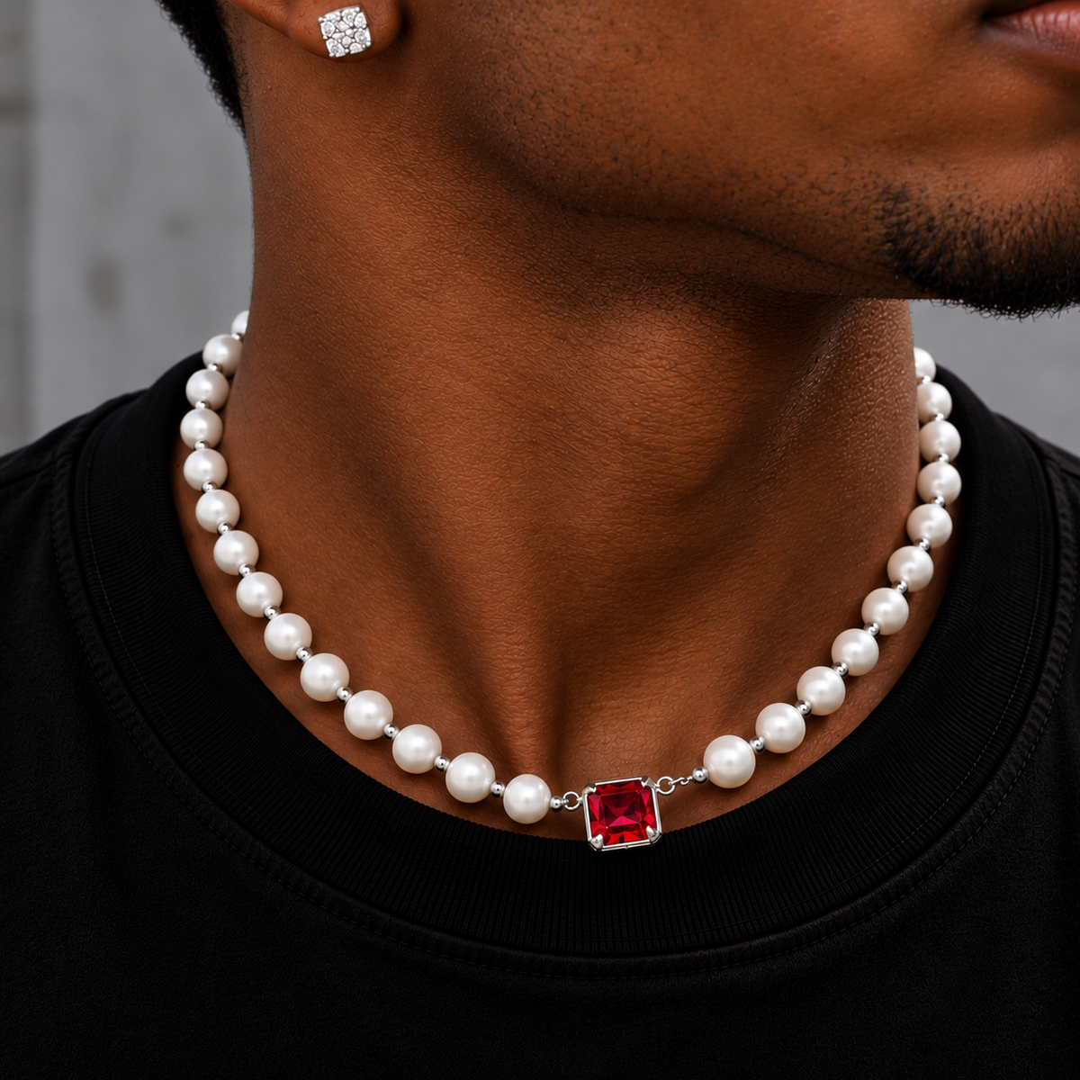 Pearl Beads Chain Ruby Pendant
