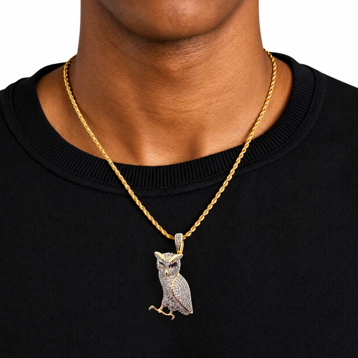Owl Two Tone Diamond Pendant