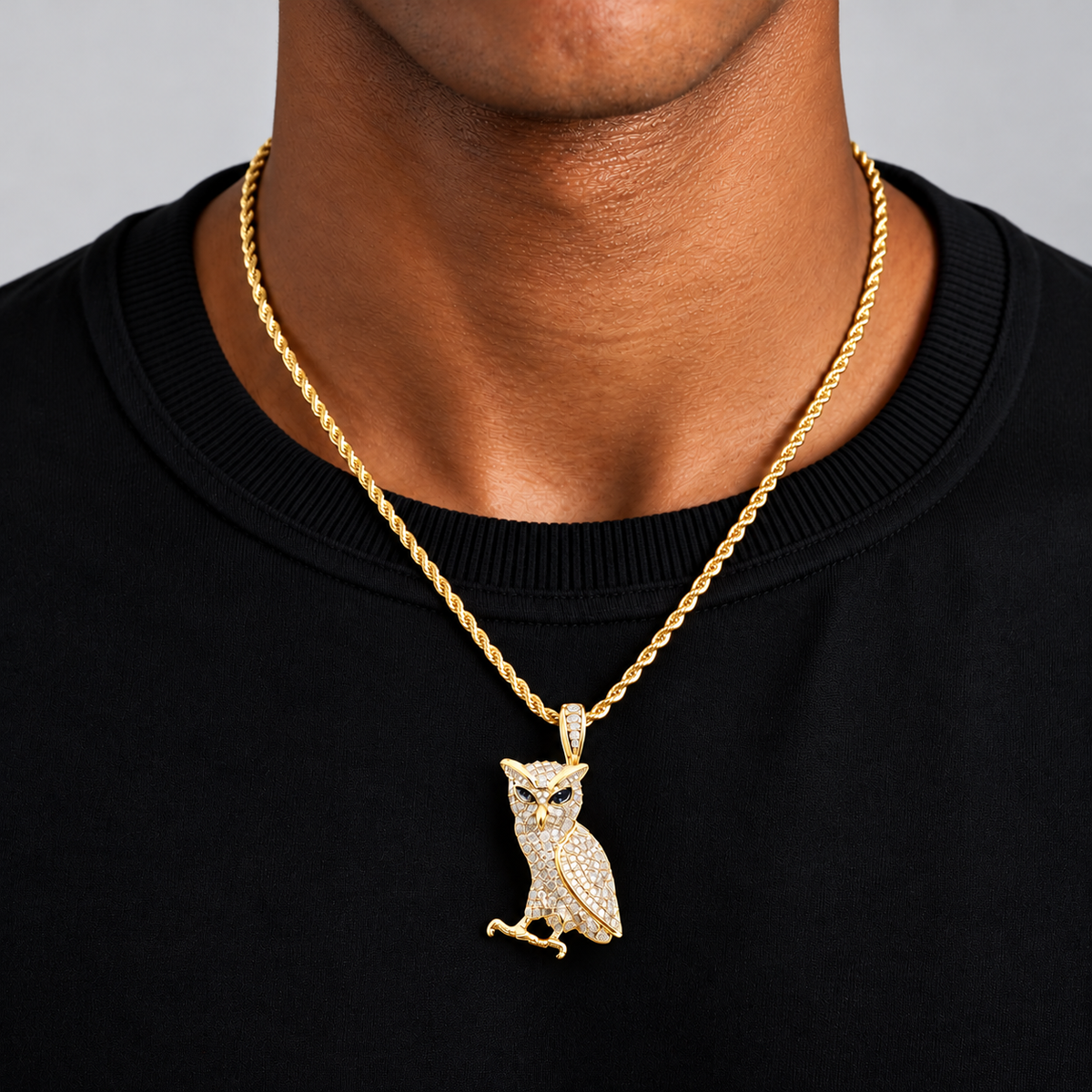 Owl Diamond Gold Pendant