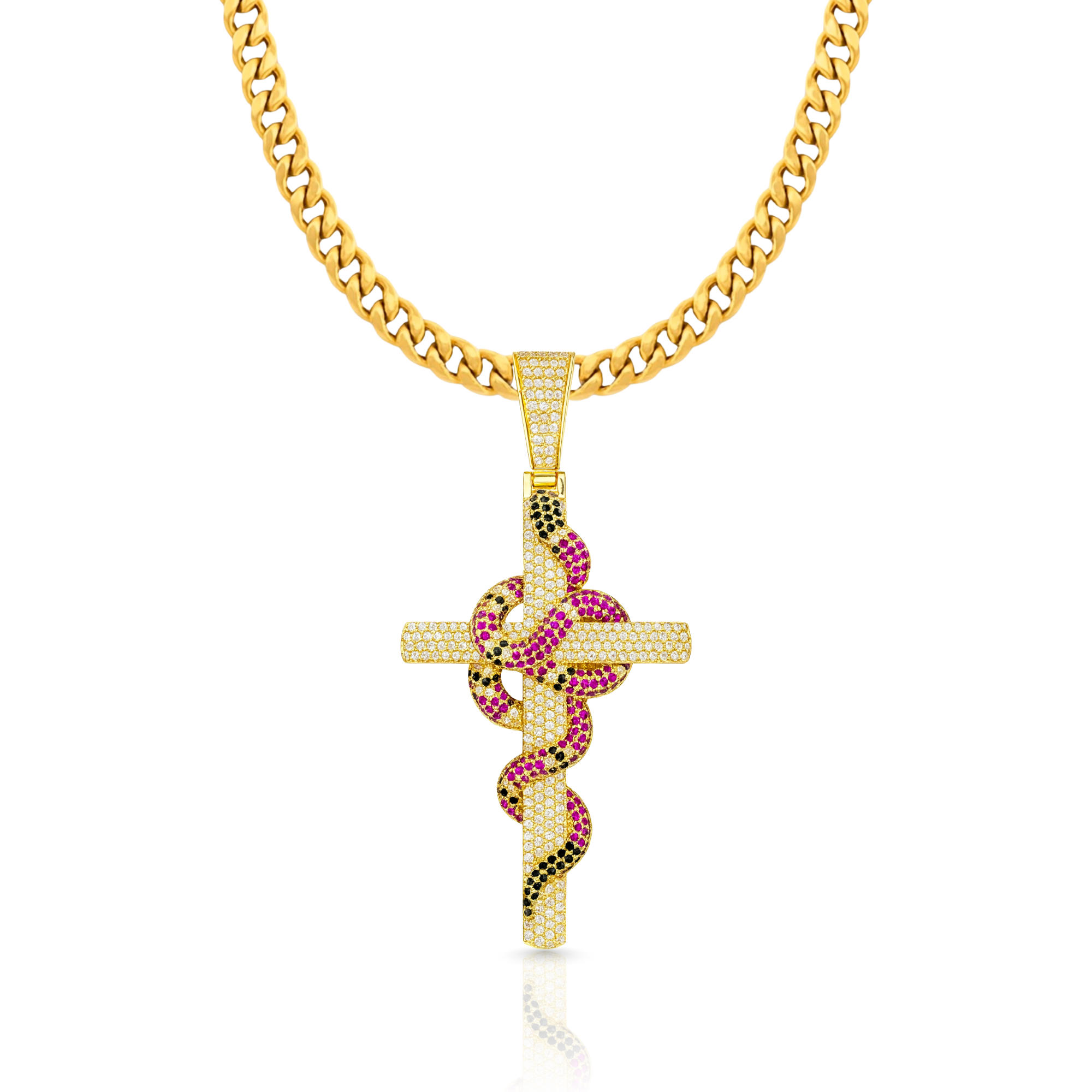 Coral Snake Cross Diamond Gold Pendant