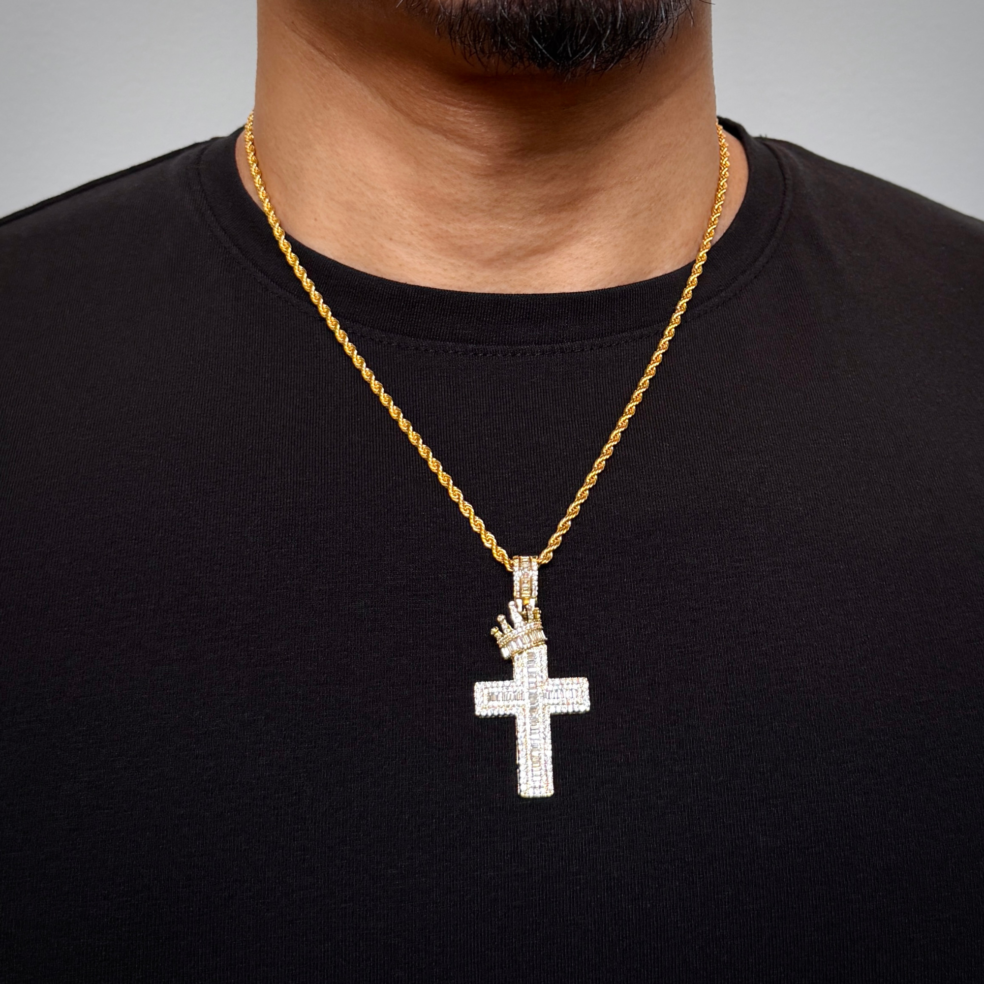 Crown Cross Diamond Gold Pendant