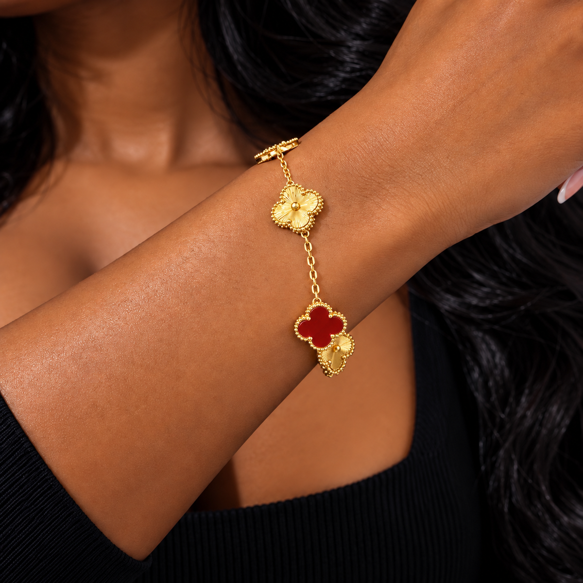 GStars Clover Bracelet Gold/Red