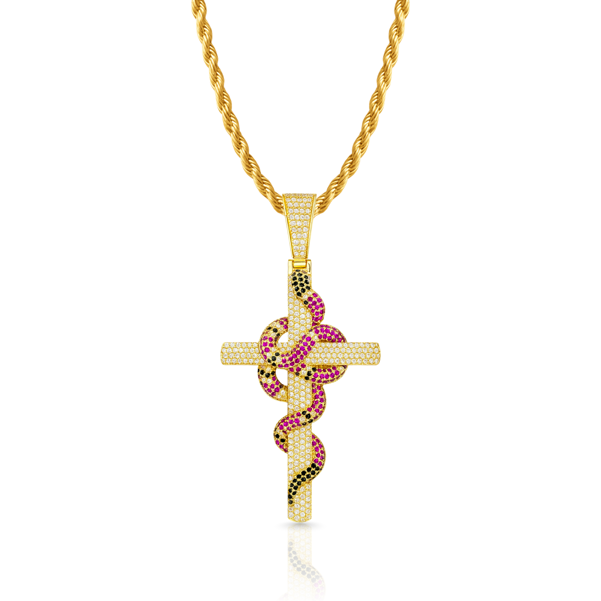 Coral Snake Cross Diamond Gold Pendant