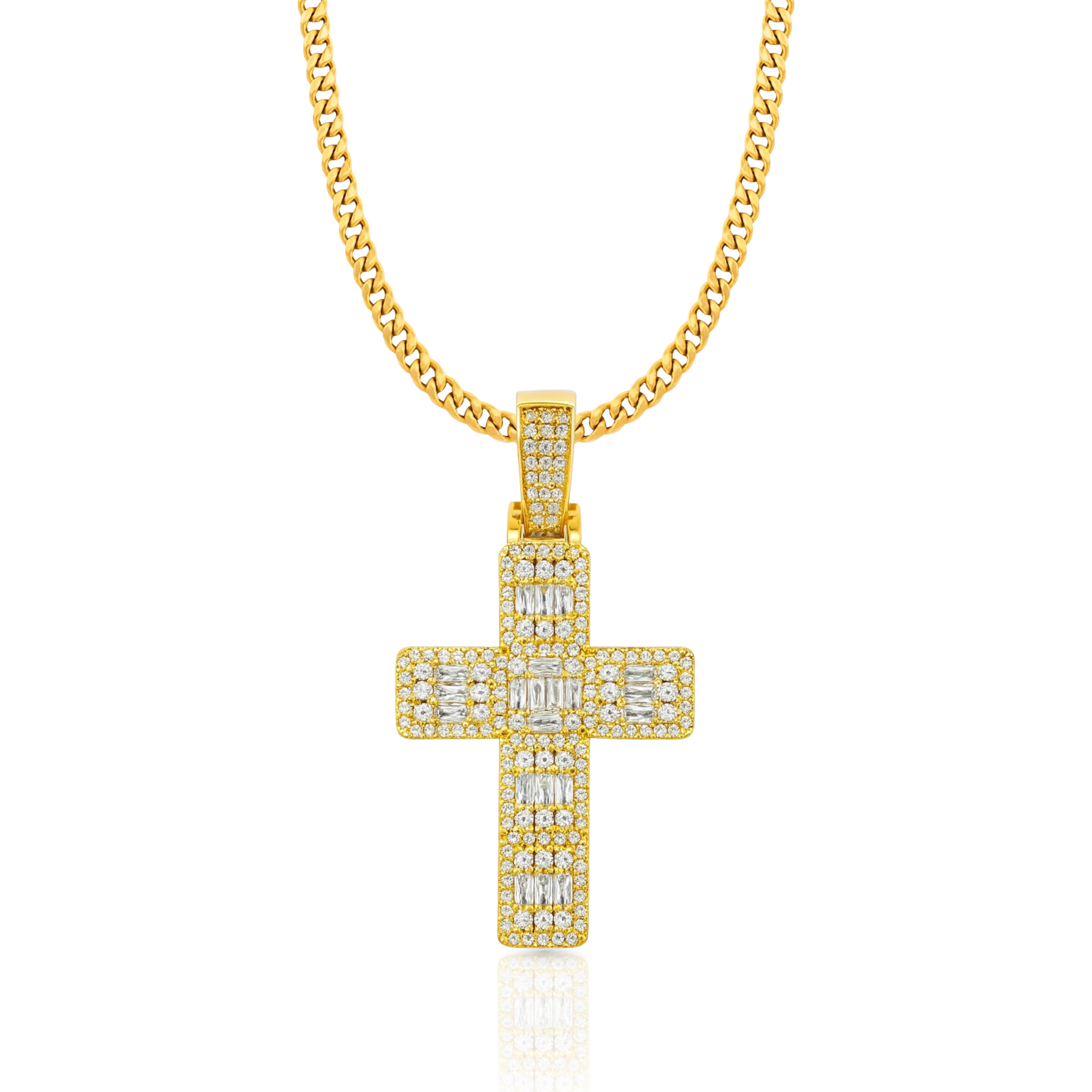 Baguette Cross Diamond Gold Pendant
