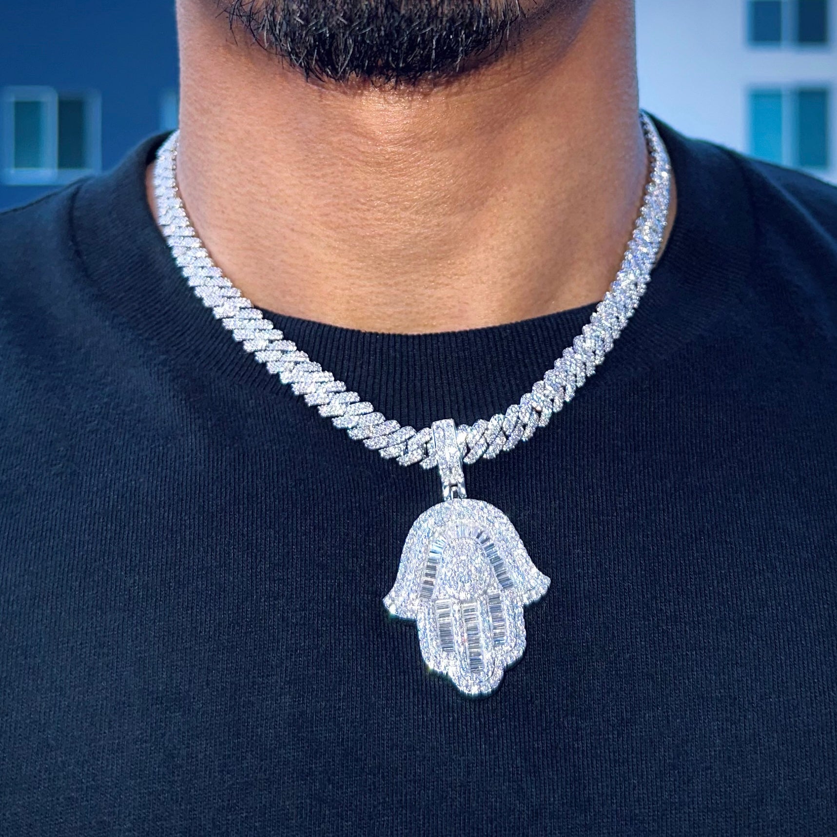 Moissanite Hamsa Hand Pendant 7.6cts VVS1