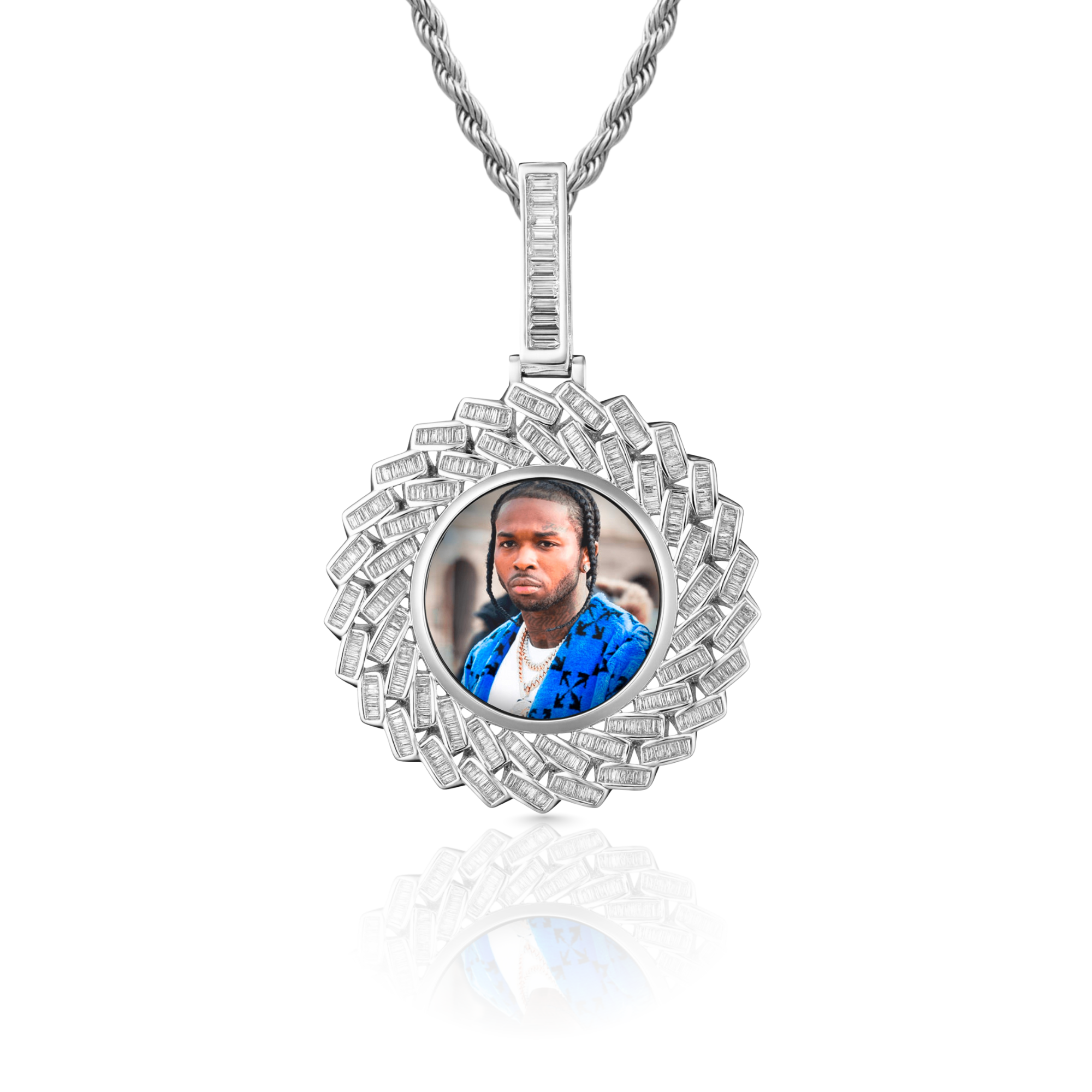 Baguette Diamond Custom Photo Pendant