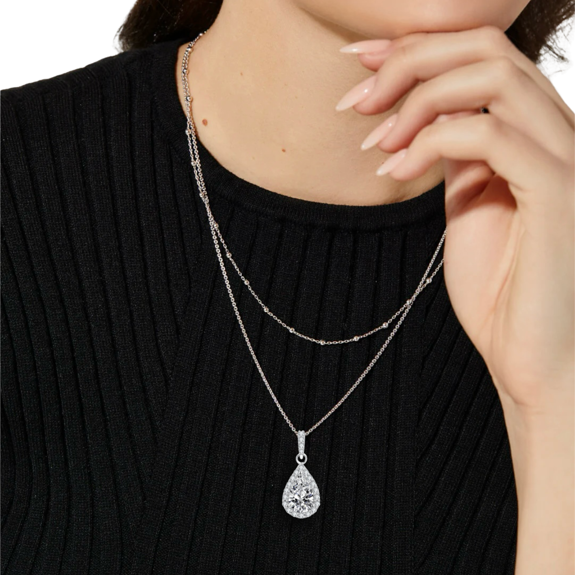 Moissanite Pear Pendant Set