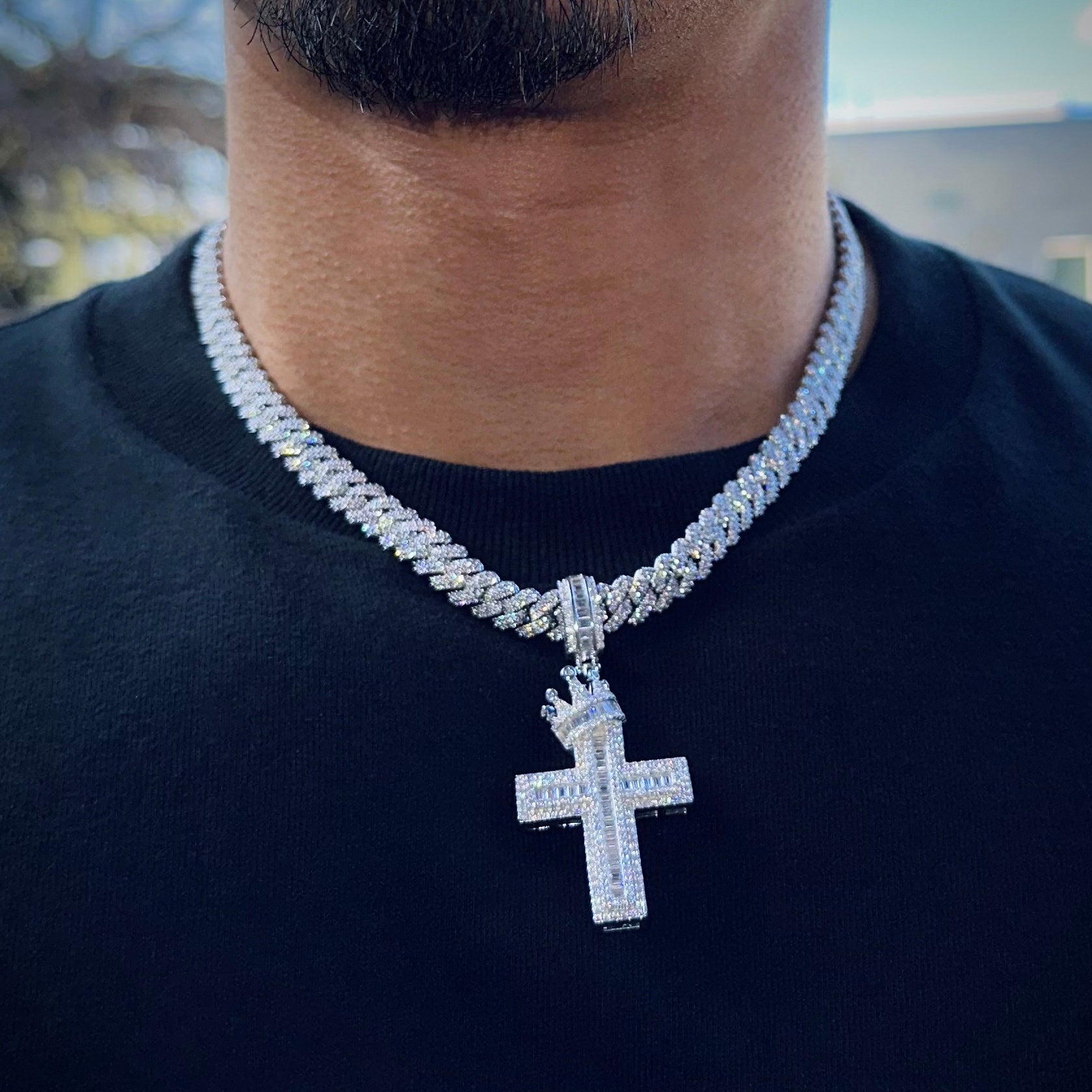 Moissanite Cross Crown Pendant 7.6cts