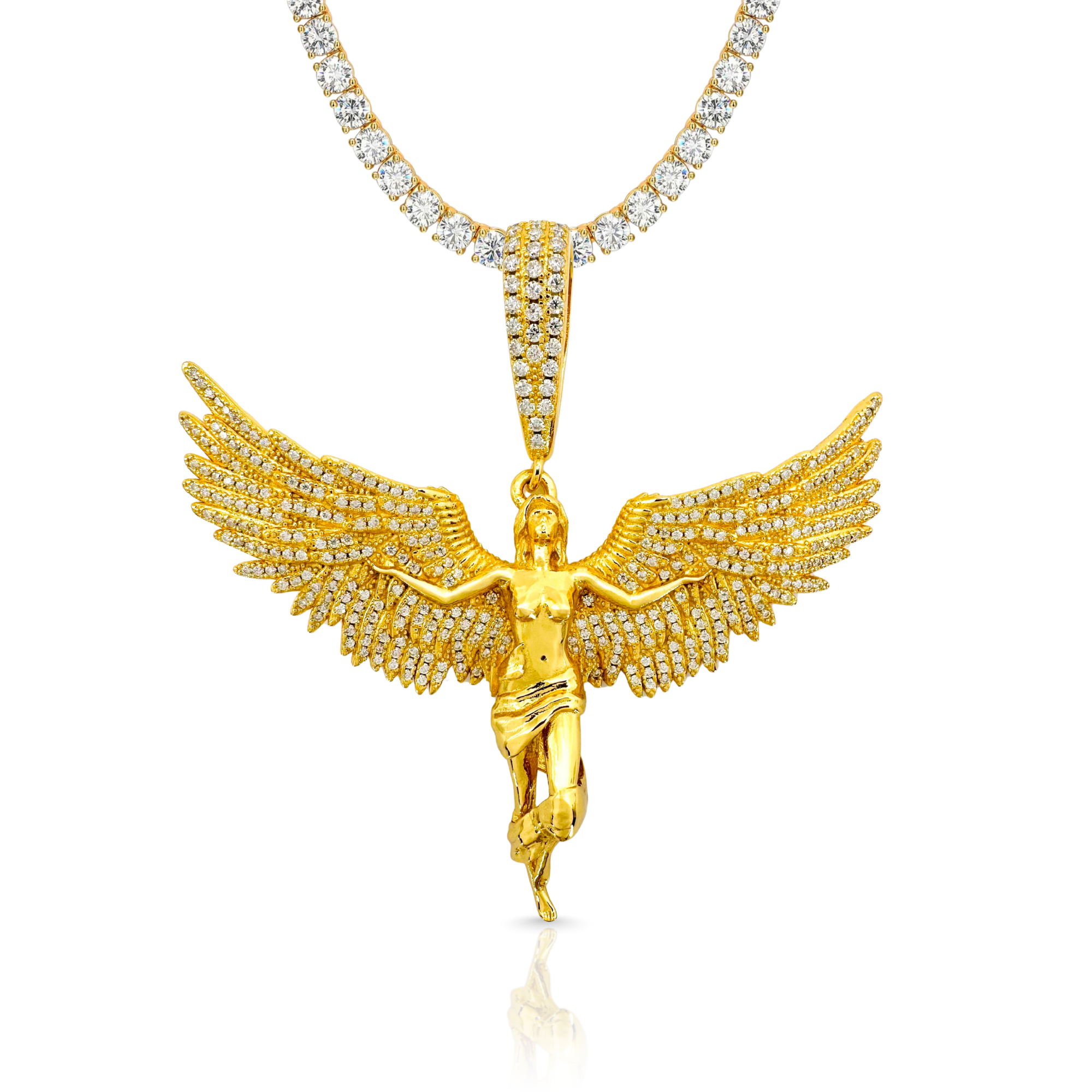 Moissanite Angel Wing Gold Pendant 3.0cts